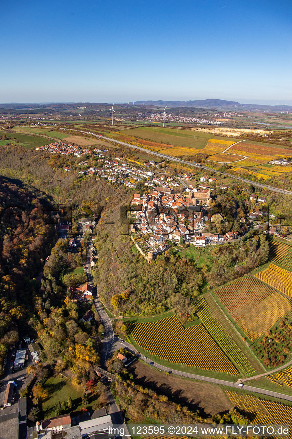 Neuleiningen in the state Rhineland-Palatinate, Germany from the drone perspective