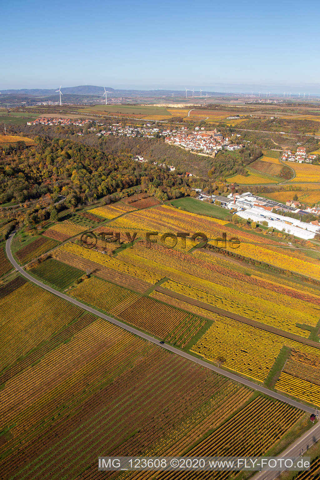 Aerial view of Kleinkarlbach in the state Rhineland-Palatinate, Germany