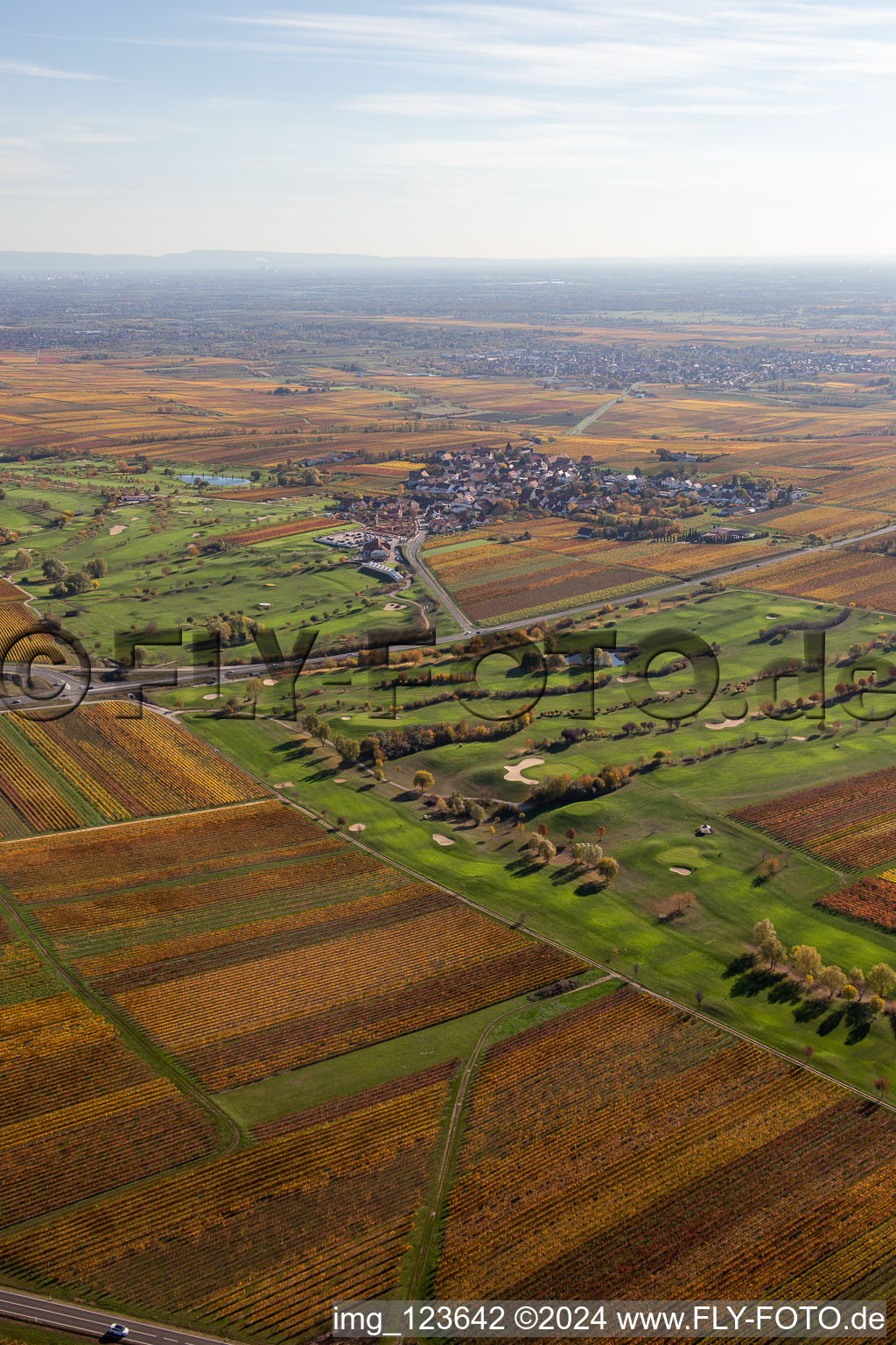 Grounds of the Golf course at Golfgarten Deutsche Weinstrasse - Dackenheim - GOLF absolute in Dackenheim in the state Rhineland-Palatinate, Germany seen from above