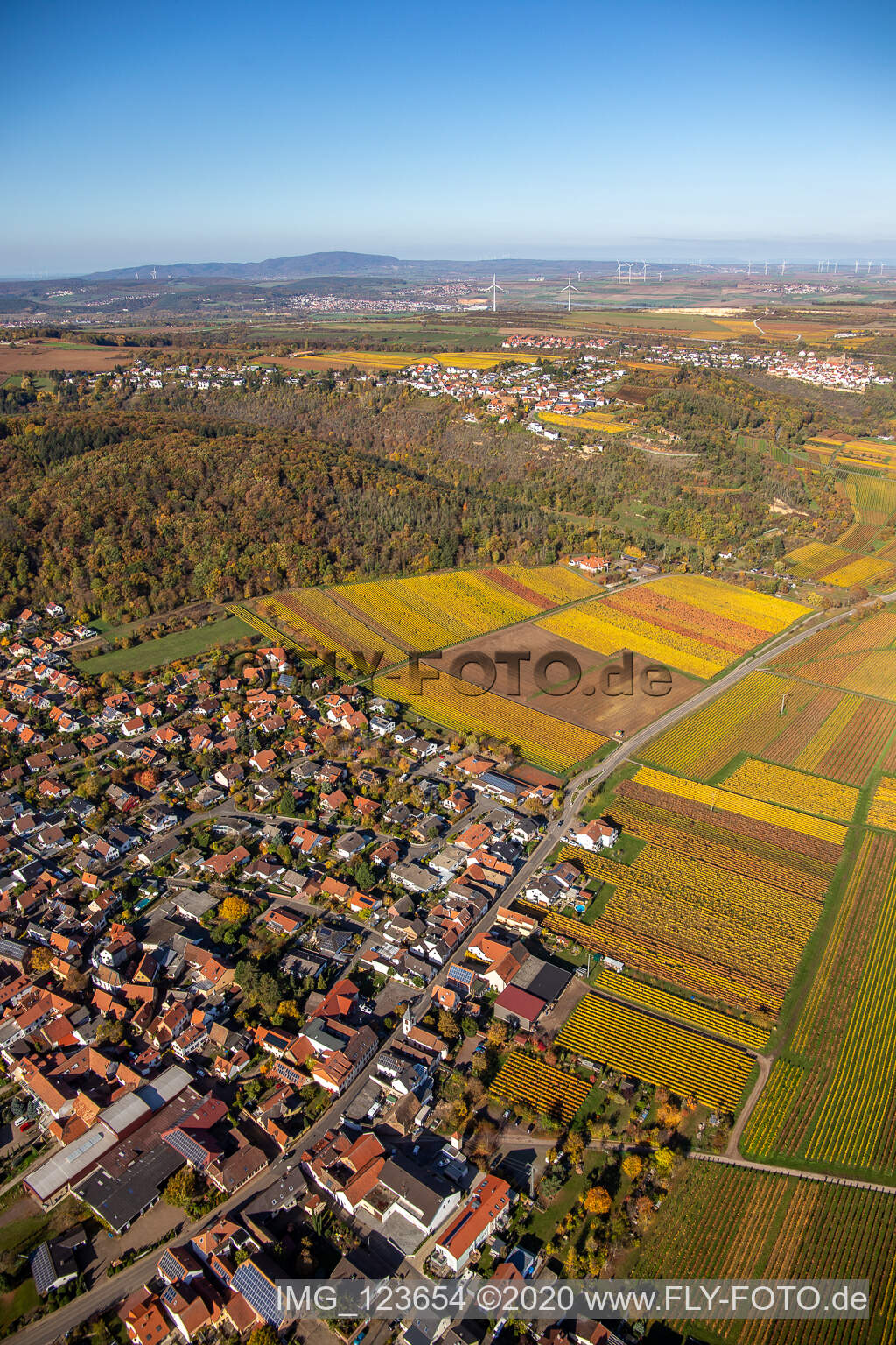 Village on the edge of vineyards and wineries in the wine-growing area in Bobenheim am Berg in the state Rhineland-Palatinate, Germany