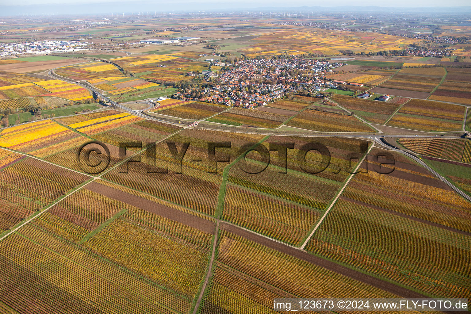 Drone recording of District Jerusalemsberg in Kirchheim an der Weinstraße in the state Rhineland-Palatinate, Germany