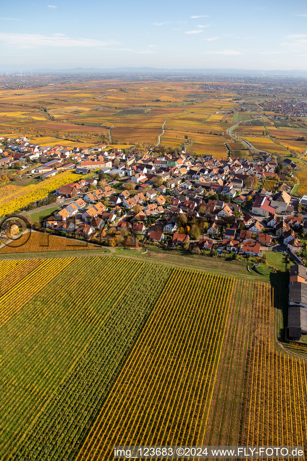 District Herxheim in Herxheim am Berg in the state Rhineland-Palatinate, Germany from above