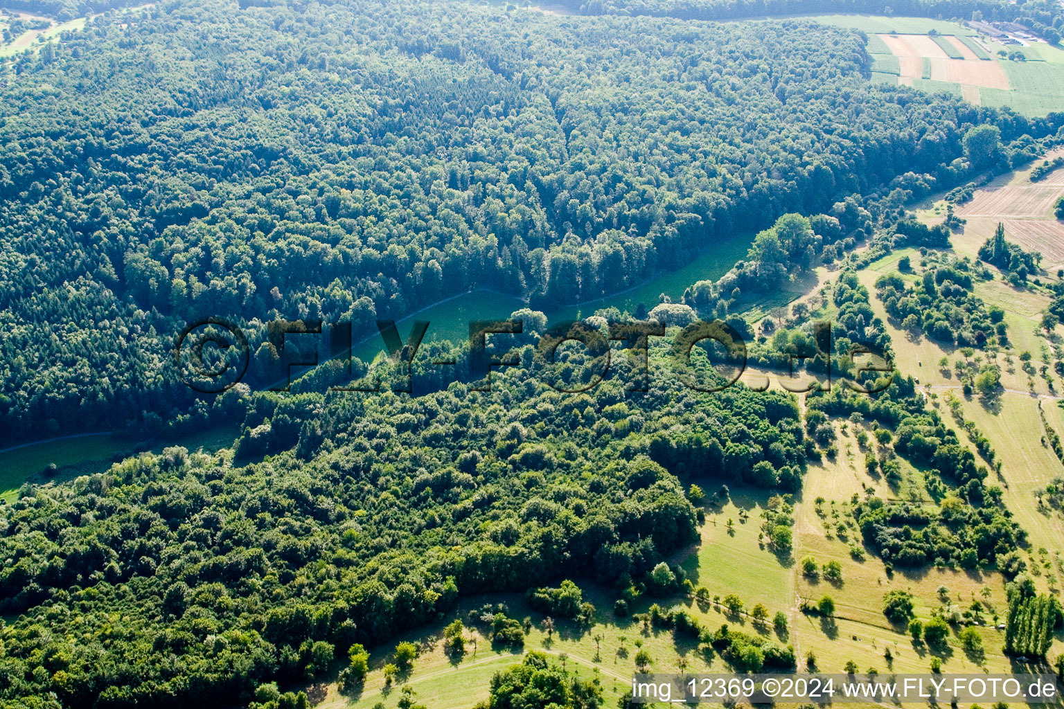 Kettelbachtal Nature Reserve in the district Obernhausen in Birkenfeld in the state Baden-Wuerttemberg, Germany seen from a drone