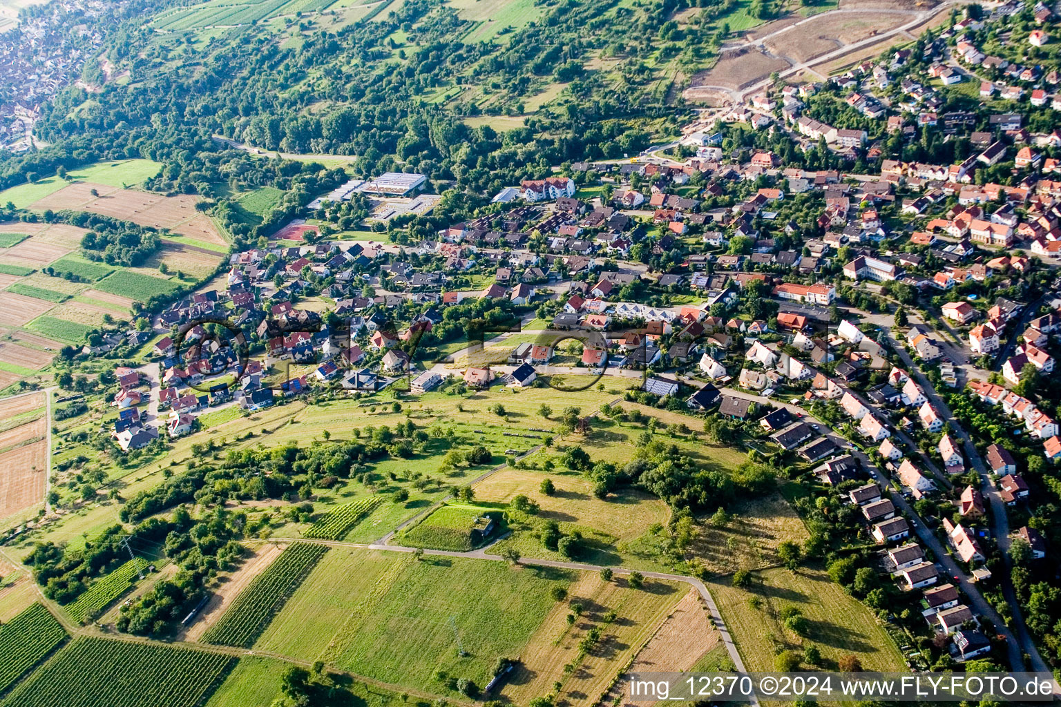 Aerial view of Town View of the streets and houses of the residential areas in Keltern in the state Baden-Wurttemberg