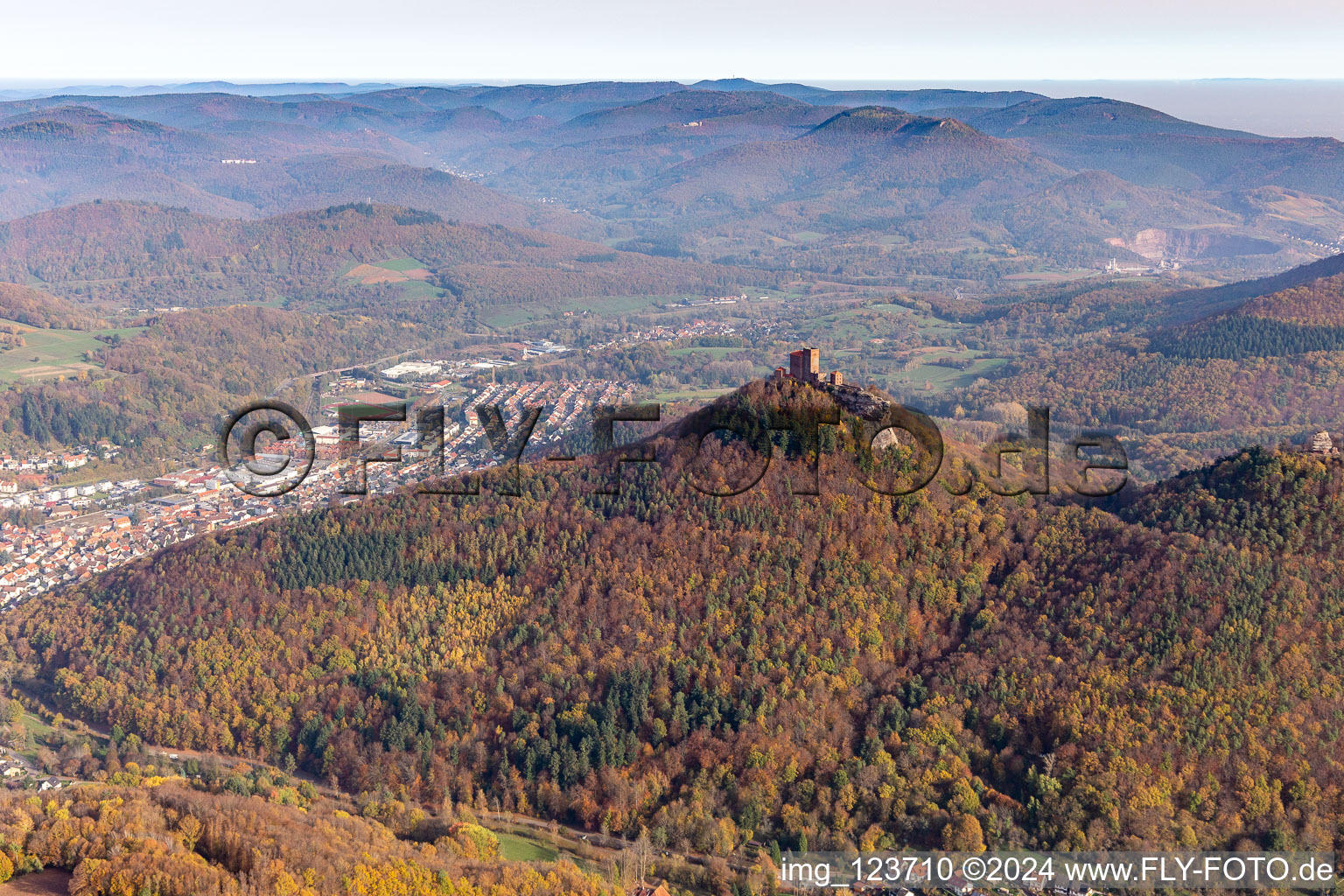 Castle ruins of Trifels, Anebos and Scharfenberg in Annweiler am Trifels in the state Rhineland-Palatinate, Germany