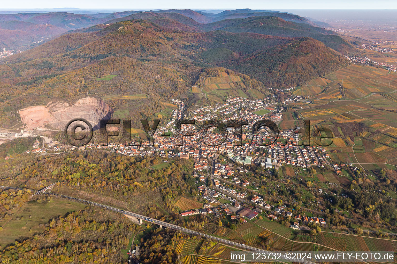 Quarry for the mining and handling of Basalt-Actien-Gesellschaft near Albersweiler in the state Rhineland-Palatinate