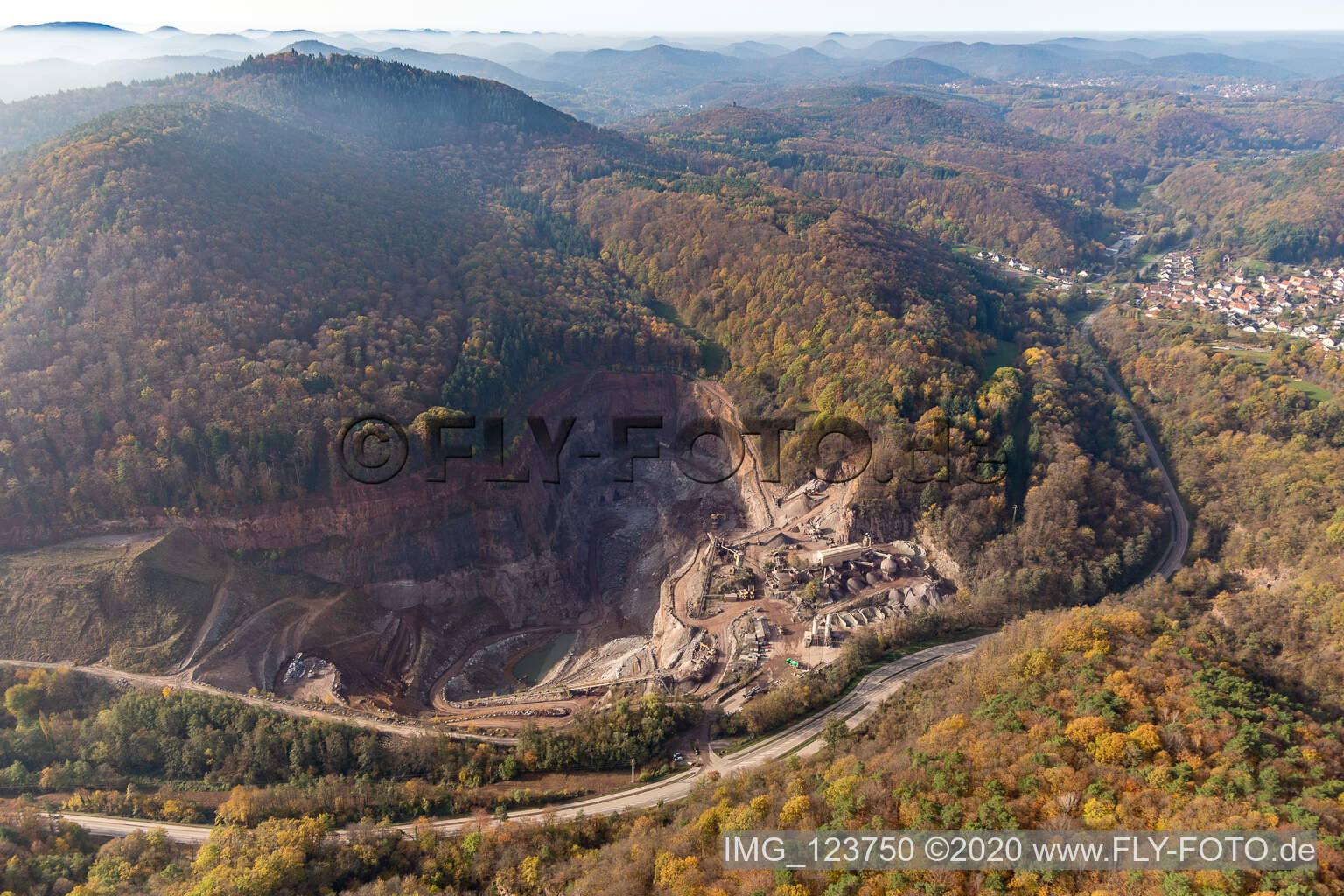Aerial view of Palatinate granite in Waldhambach in the state Rhineland-Palatinate, Germany