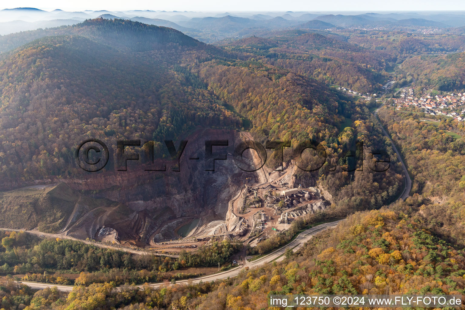 Aerial view of Palatinate Granite in Waldhambach in the state Rhineland-Palatinate, Germany