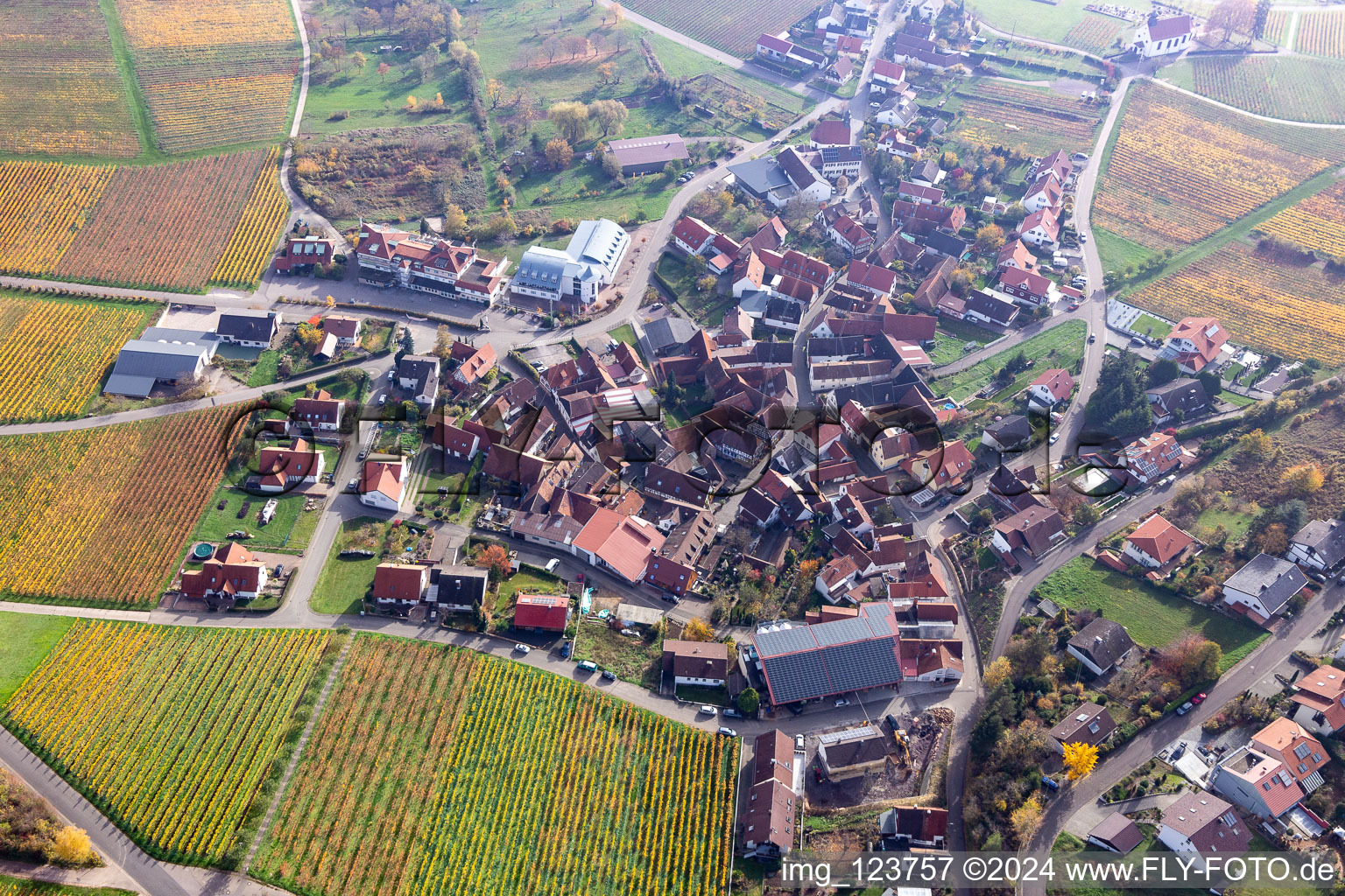 Drone image of District Gleiszellen in Gleiszellen-Gleishorbach in the state Rhineland-Palatinate, Germany