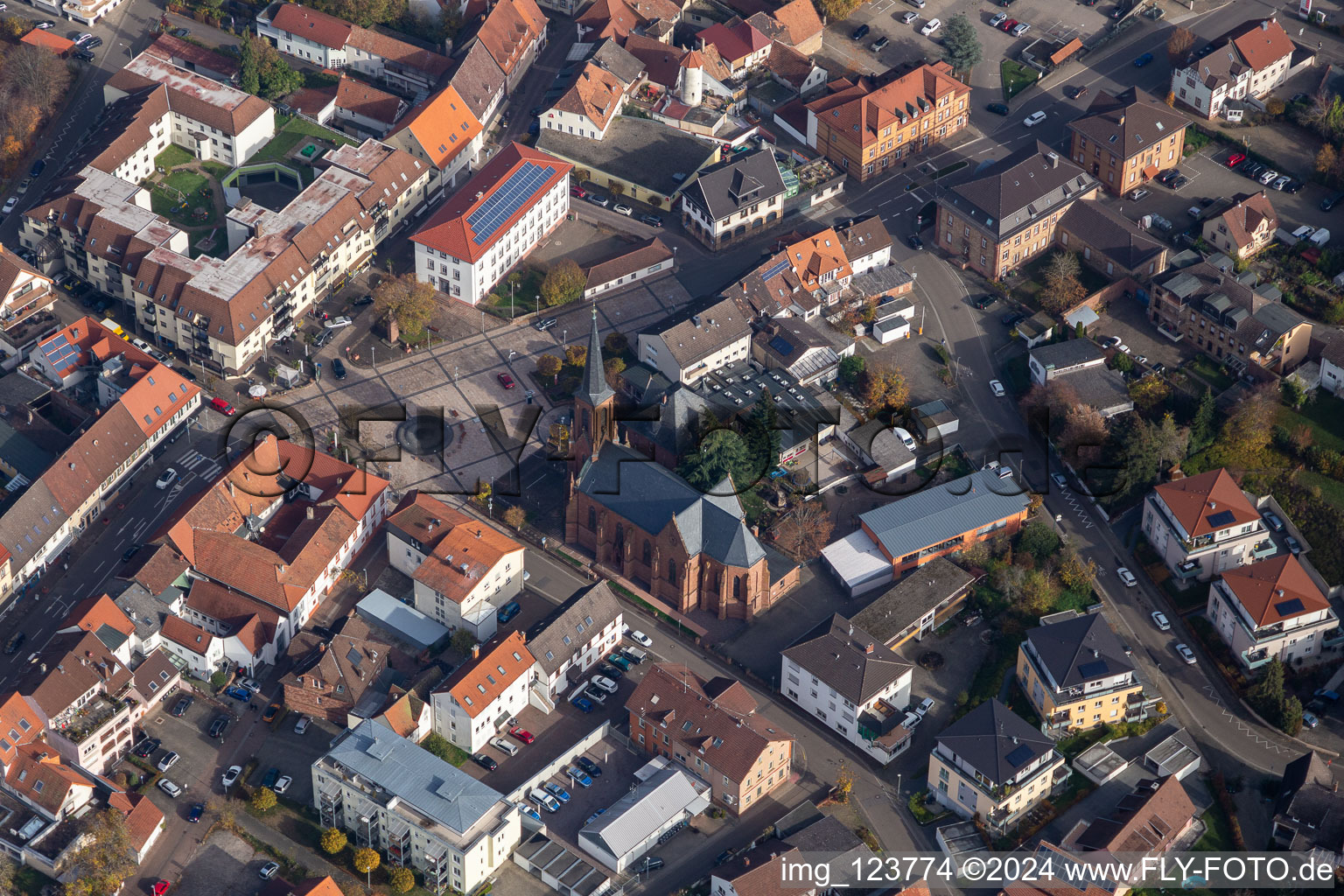 St. Martin Church at Ludwigsplatz in Bad Bergzabern in the state Rhineland-Palatinate, Germany