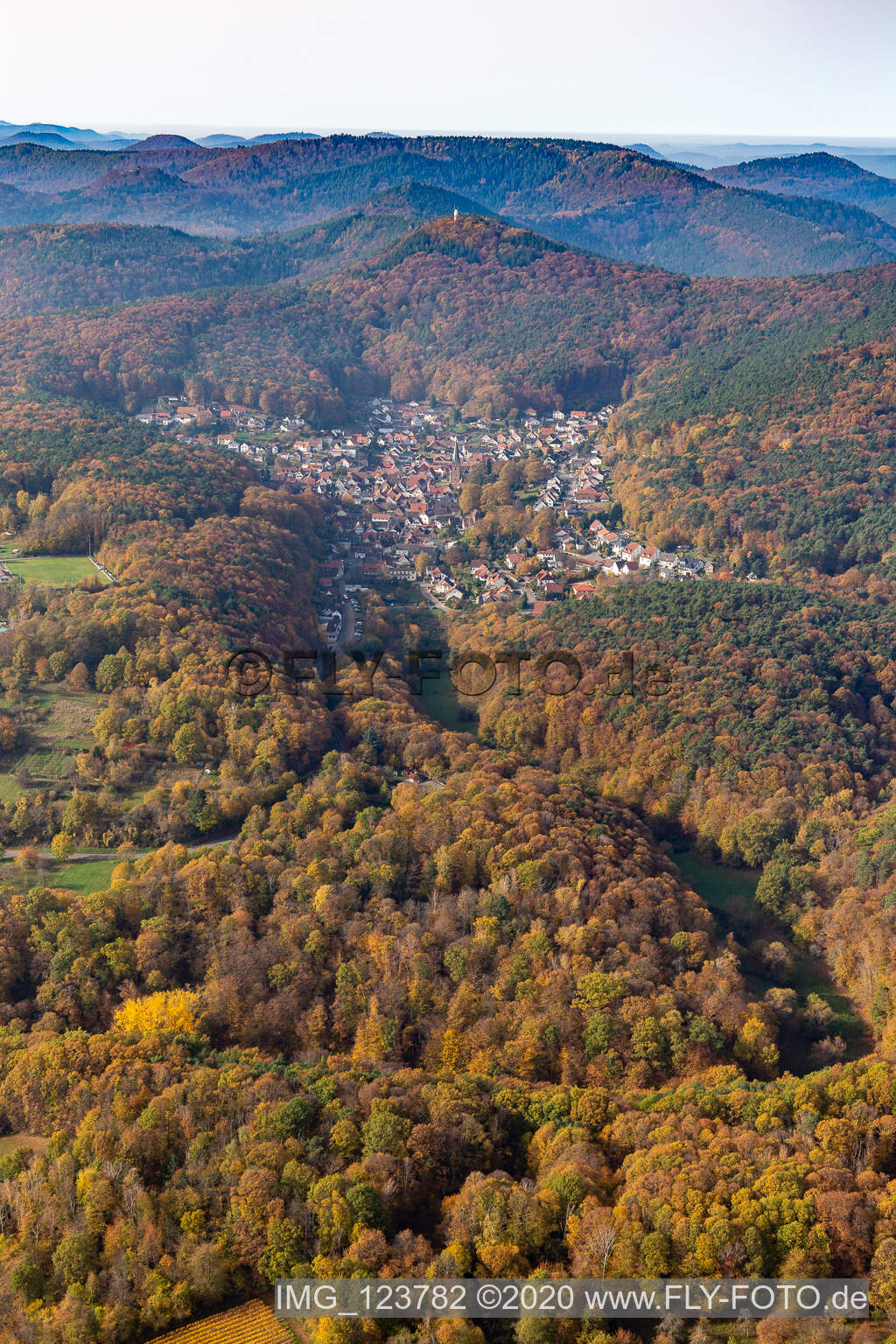 Bird's eye view of Dörrenbach in the state Rhineland-Palatinate, Germany