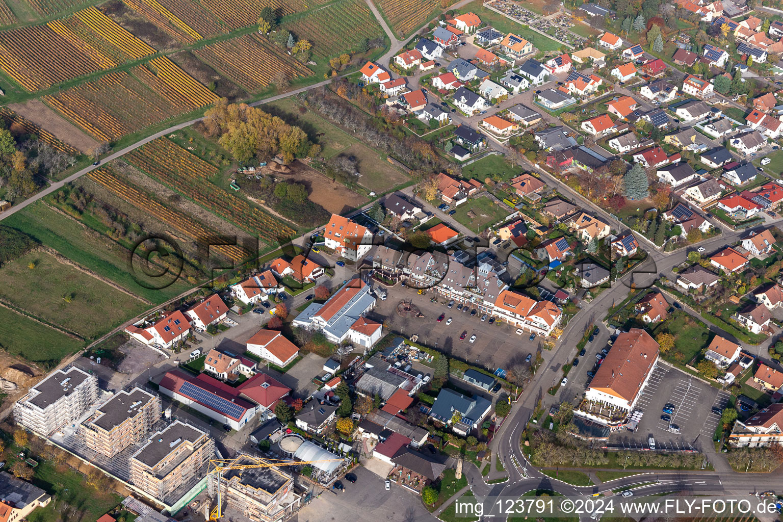 St. Urbanplatz in the district Schweigen in Schweigen-Rechtenbach in the state Rhineland-Palatinate, Germany