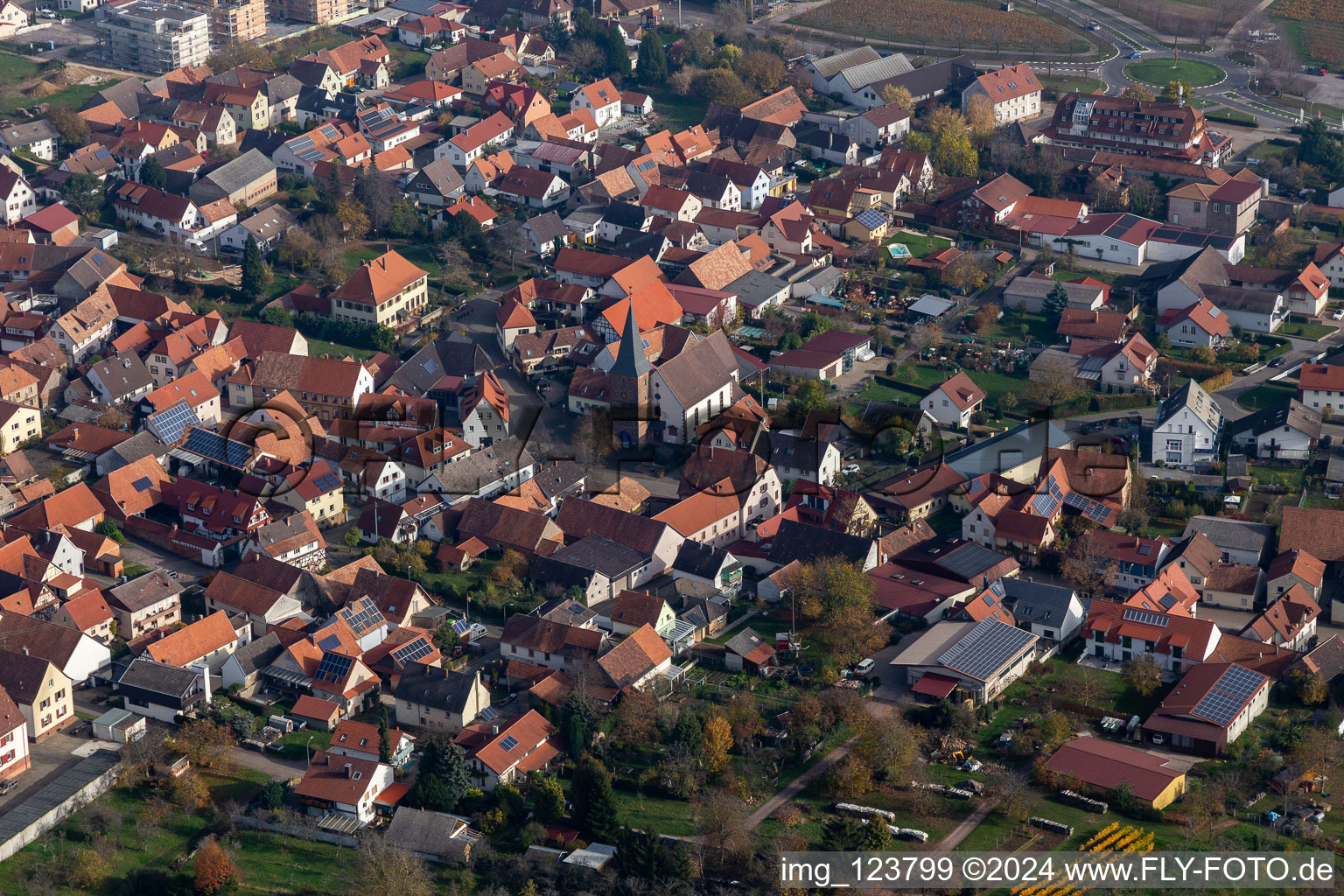 District Schweigen in Schweigen-Rechtenbach in the state Rhineland-Palatinate, Germany viewn from the air