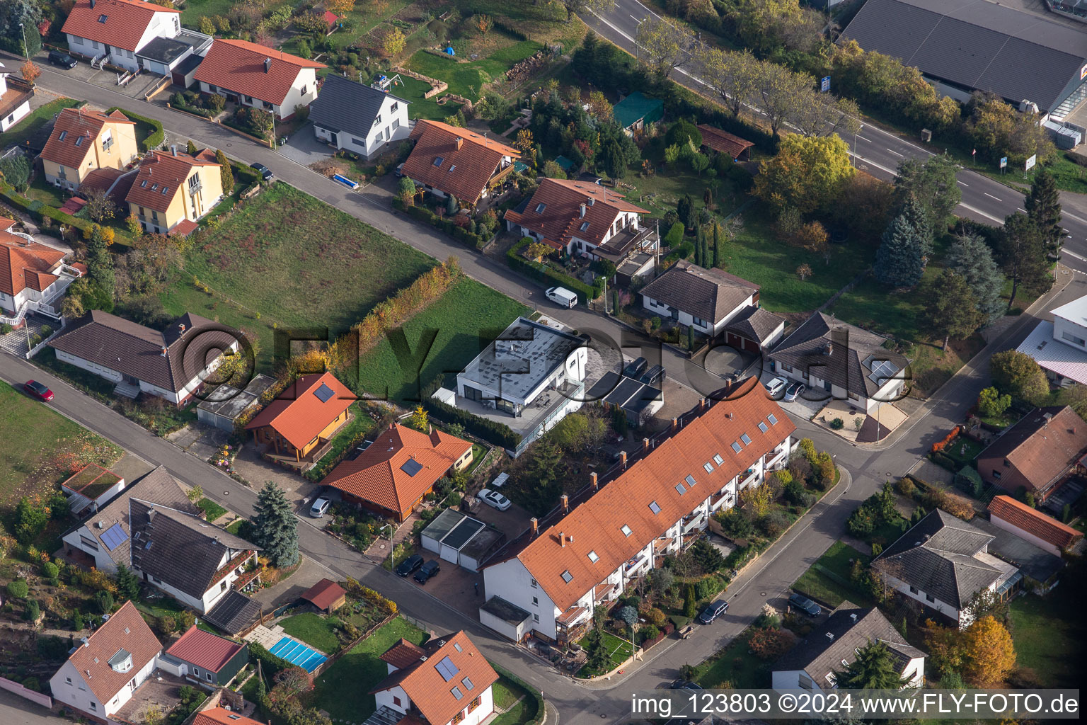 Aerial view of South Ring in the district Schweigen in Schweigen-Rechtenbach in the state Rhineland-Palatinate, Germany