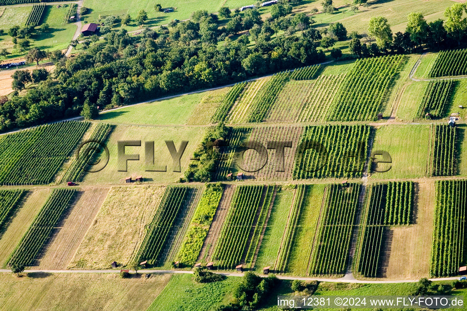 Aerial view of Structures on agricultural fields in Keltern in the state Baden-Wurttemberg