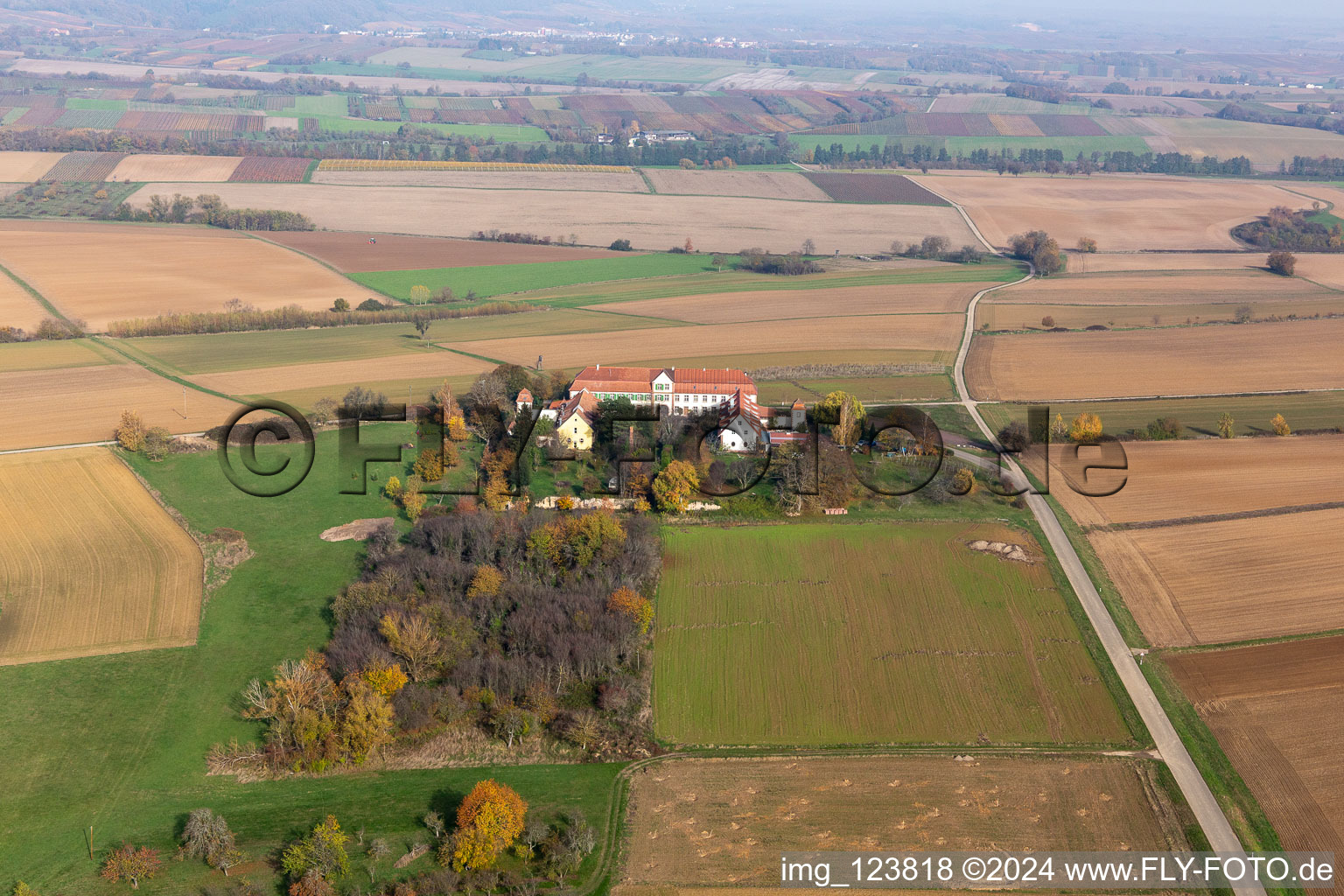 Aerial view of Workshop for hidden talents in Schweighofen in the state Rhineland-Palatinate, Germany