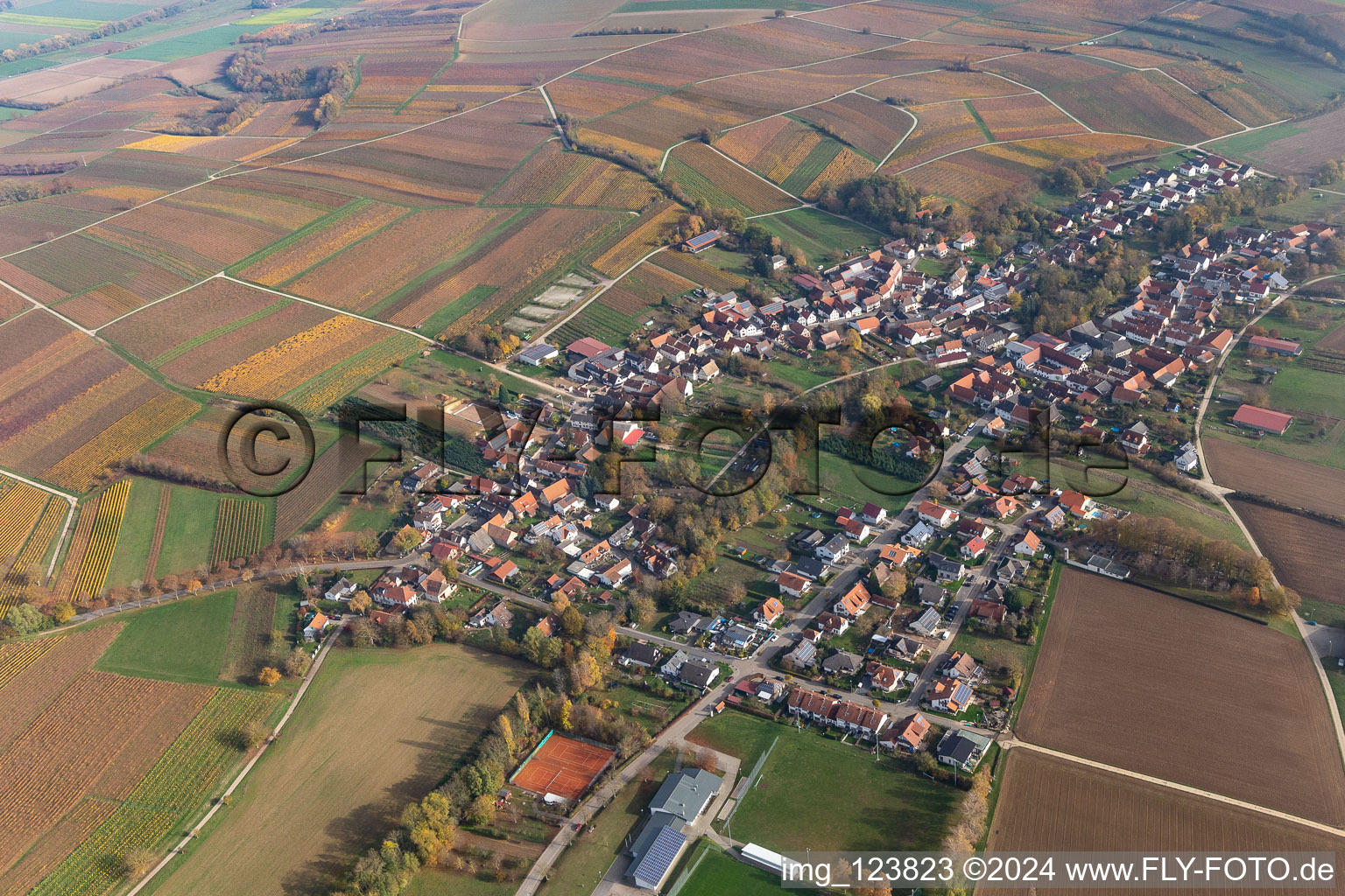 Bird's eye view of Dierbach in the state Rhineland-Palatinate, Germany