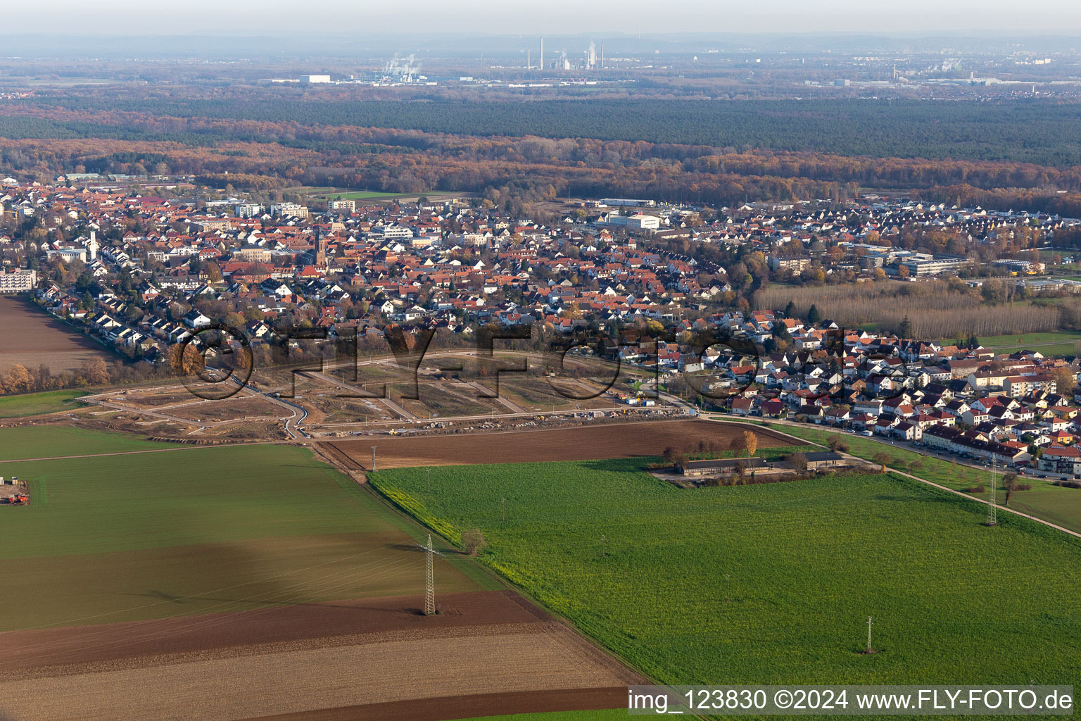 Aerial view of Construction area K2 in Kandel in the state Rhineland-Palatinate, Germany