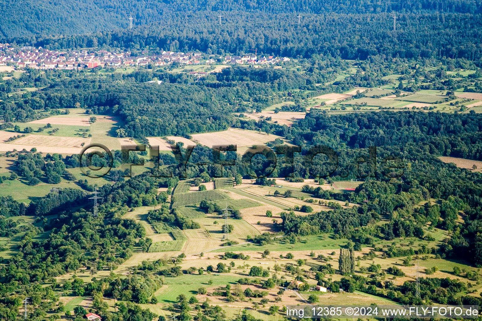 Kettelbachtal nature reserve in Gräfenhausen in the state Baden-Wuerttemberg, Germany viewn from the air