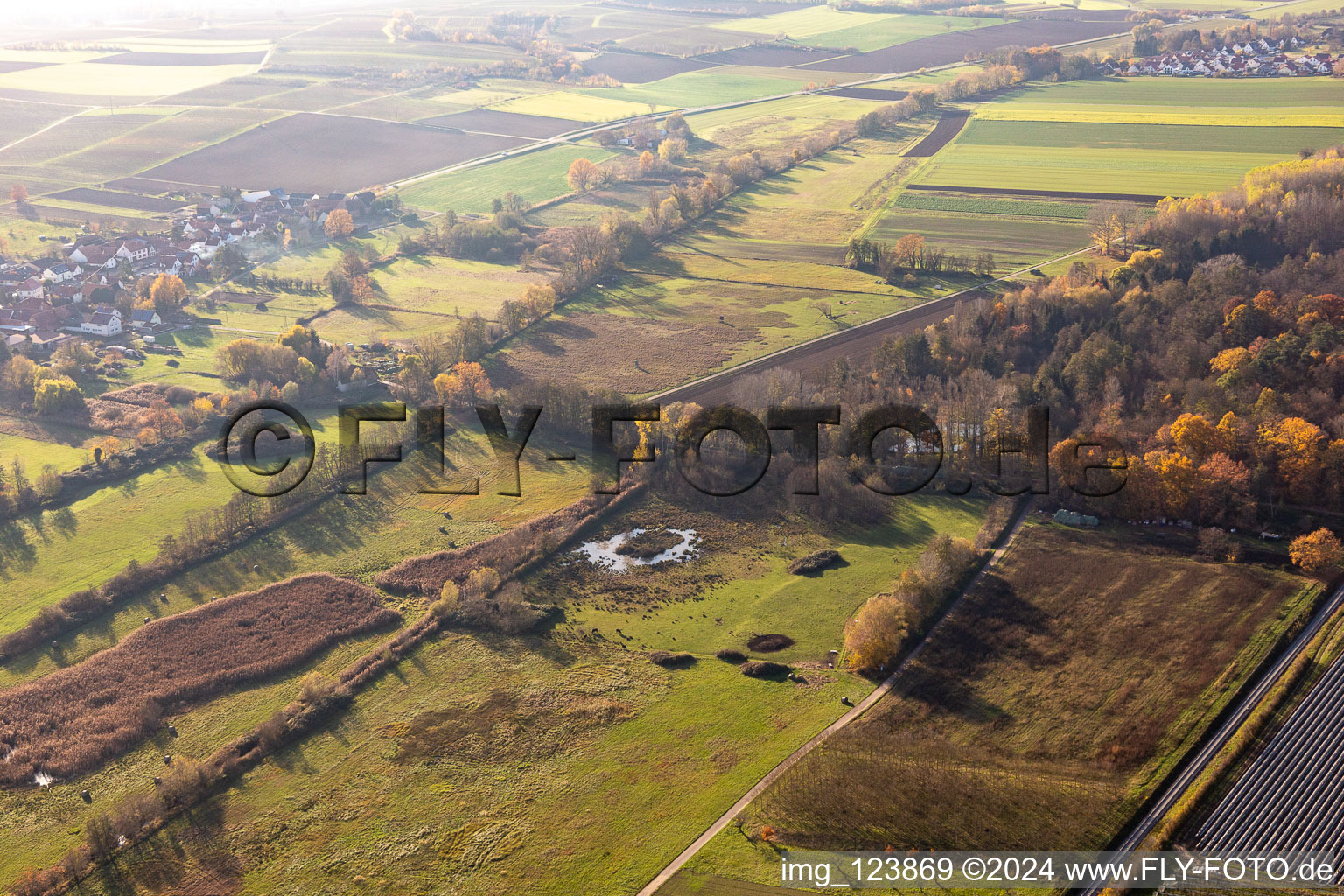 Billigheimer Bruch, Erlenbachtal between Barbelroth, Hergersweiler and Winden in the district Mühlhofen in Billigheim-Ingenheim in the state Rhineland-Palatinate, Germany out of the air