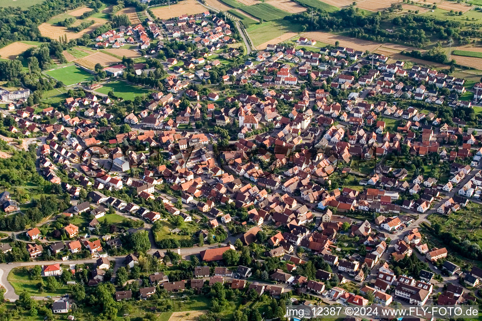 From the north in the district Ellmendingen in Keltern in the state Baden-Wuerttemberg, Germany