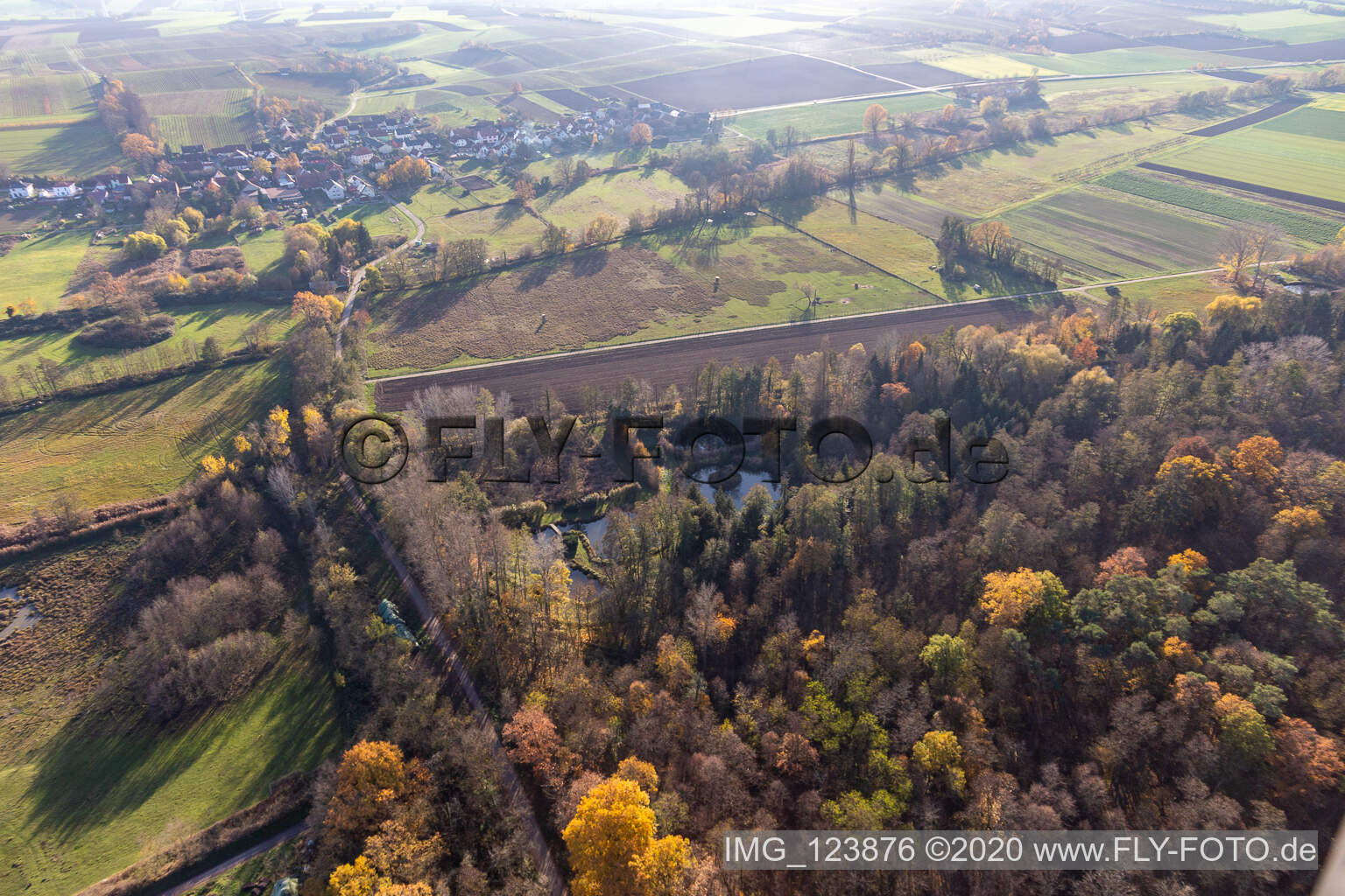 Aerial photograpy of Billigheimer Bruch, Erlenbachtal between Barbelroth, Hergersweiler and Winden in the district Ingenheim in Billigheim-Ingenheim in the state Rhineland-Palatinate, Germany