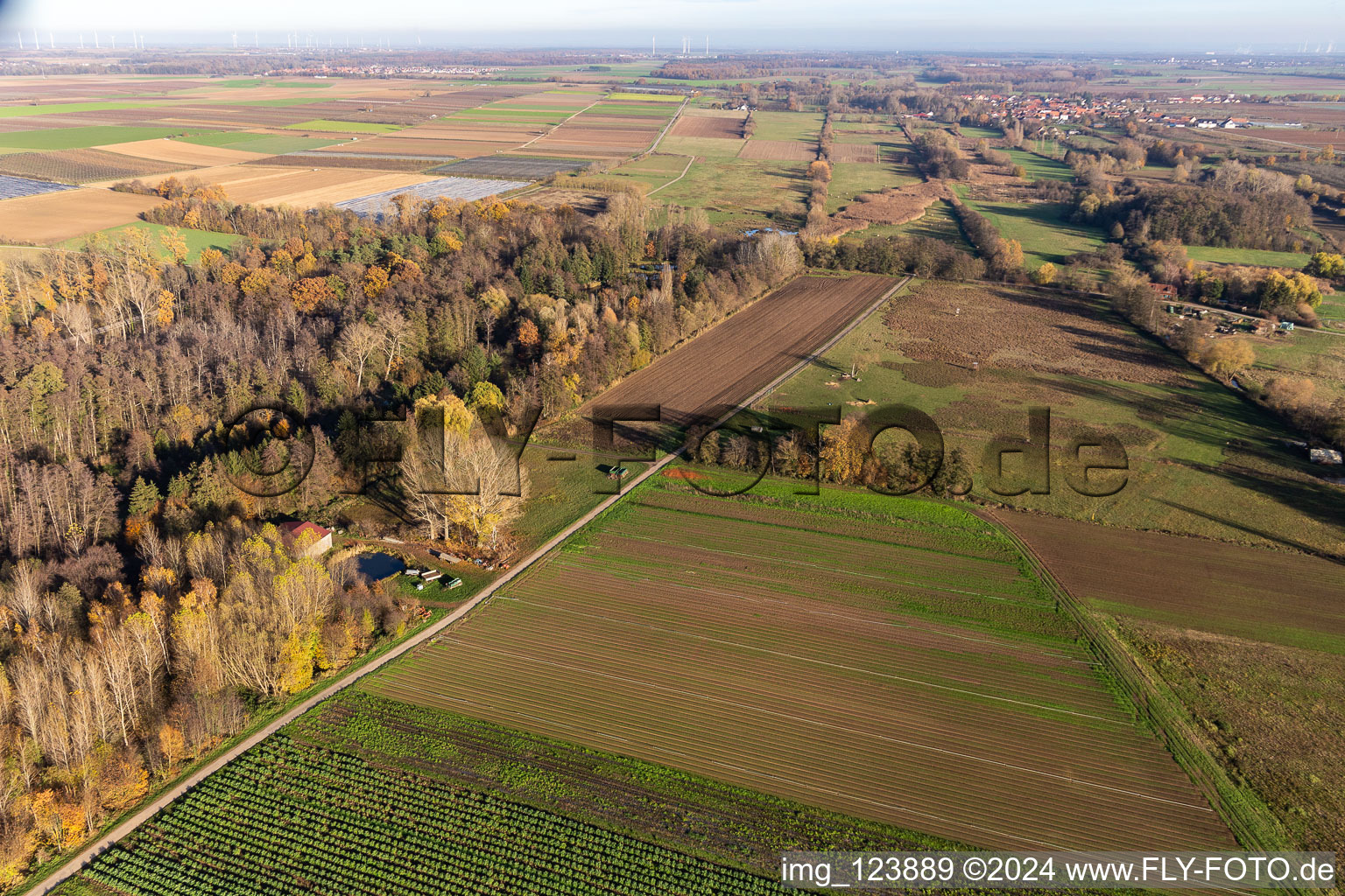 Drone recording of Billigheimer Bruch, Erlenbachtal between Barbelroth, Hergersweiler and Winden in Barbelroth in the state Rhineland-Palatinate, Germany