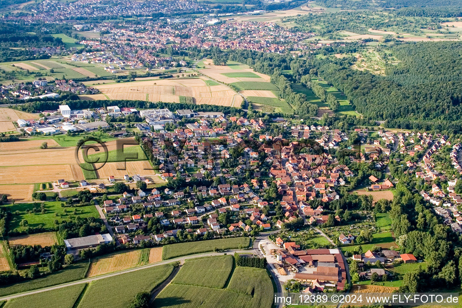 From the south in the district Nöttingen in Remchingen in the state Baden-Wuerttemberg, Germany