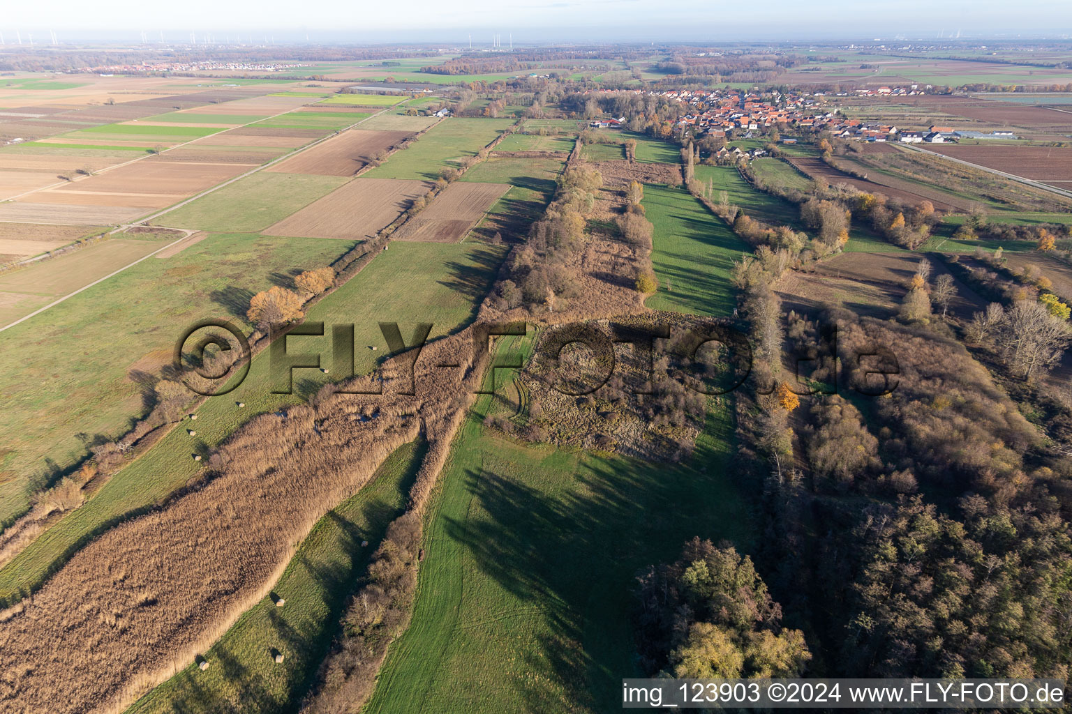 Billigheimer Bruch, Erlenbachtal between Barbelroth, Hergersweiler and Winden in the district Mühlhofen in Billigheim-Ingenheim in the state Rhineland-Palatinate, Germany from a drone