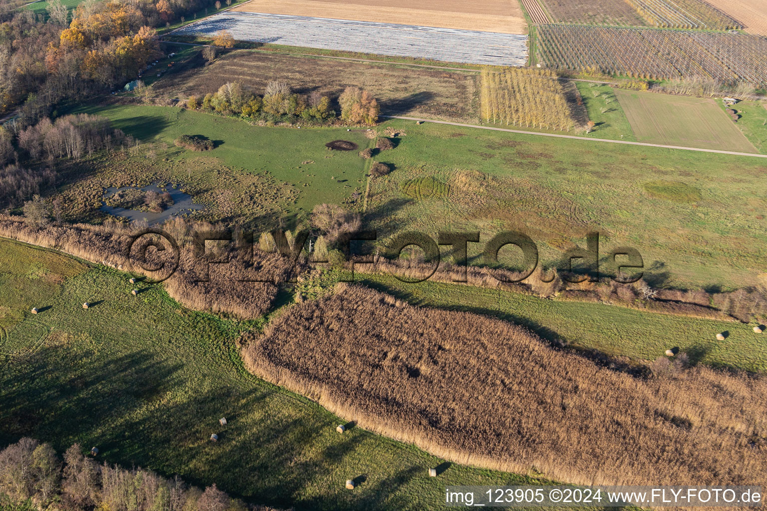 Aerial view of Billigheimer Bruch, Erlenbachtal between Barbelroth, Hergersweiler and Winden in the district Mühlhofen in Billigheim-Ingenheim in the state Rhineland-Palatinate, Germany