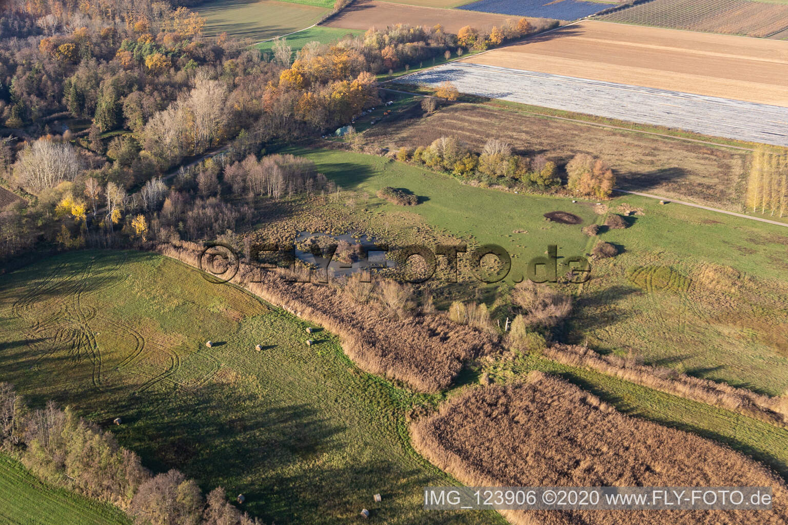 Aerial photograpy of Billigheimer Bruch, Erlenbachtal between Barbelroth, Hergersweiler and Winden in the district Mühlhofen in Billigheim-Ingenheim in the state Rhineland-Palatinate, Germany