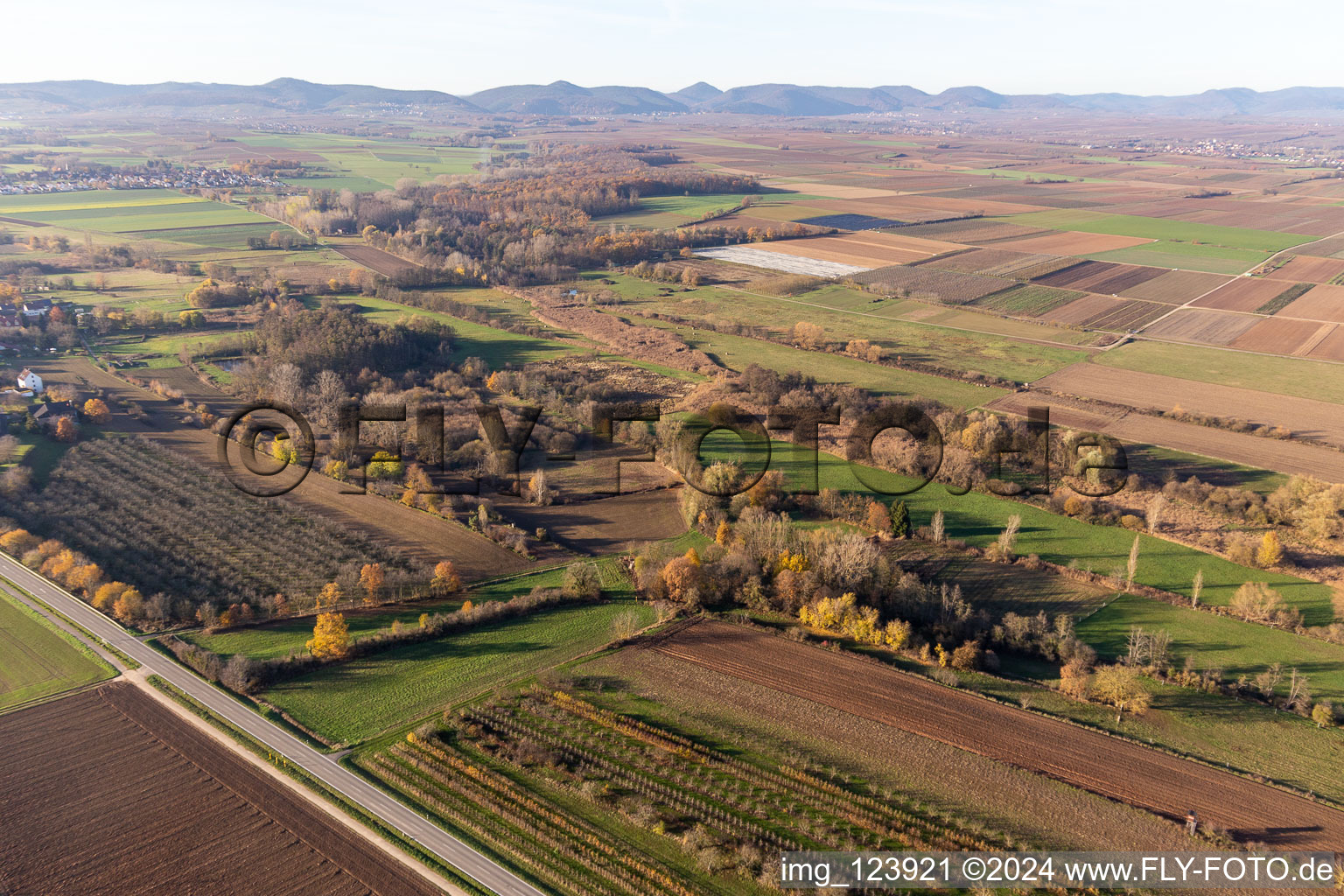 Billigheimer Bruch, Erlenbachtal between Barbelroth, Hergersweiler and Winden in Winden in the state Rhineland-Palatinate, Germany viewn from the air