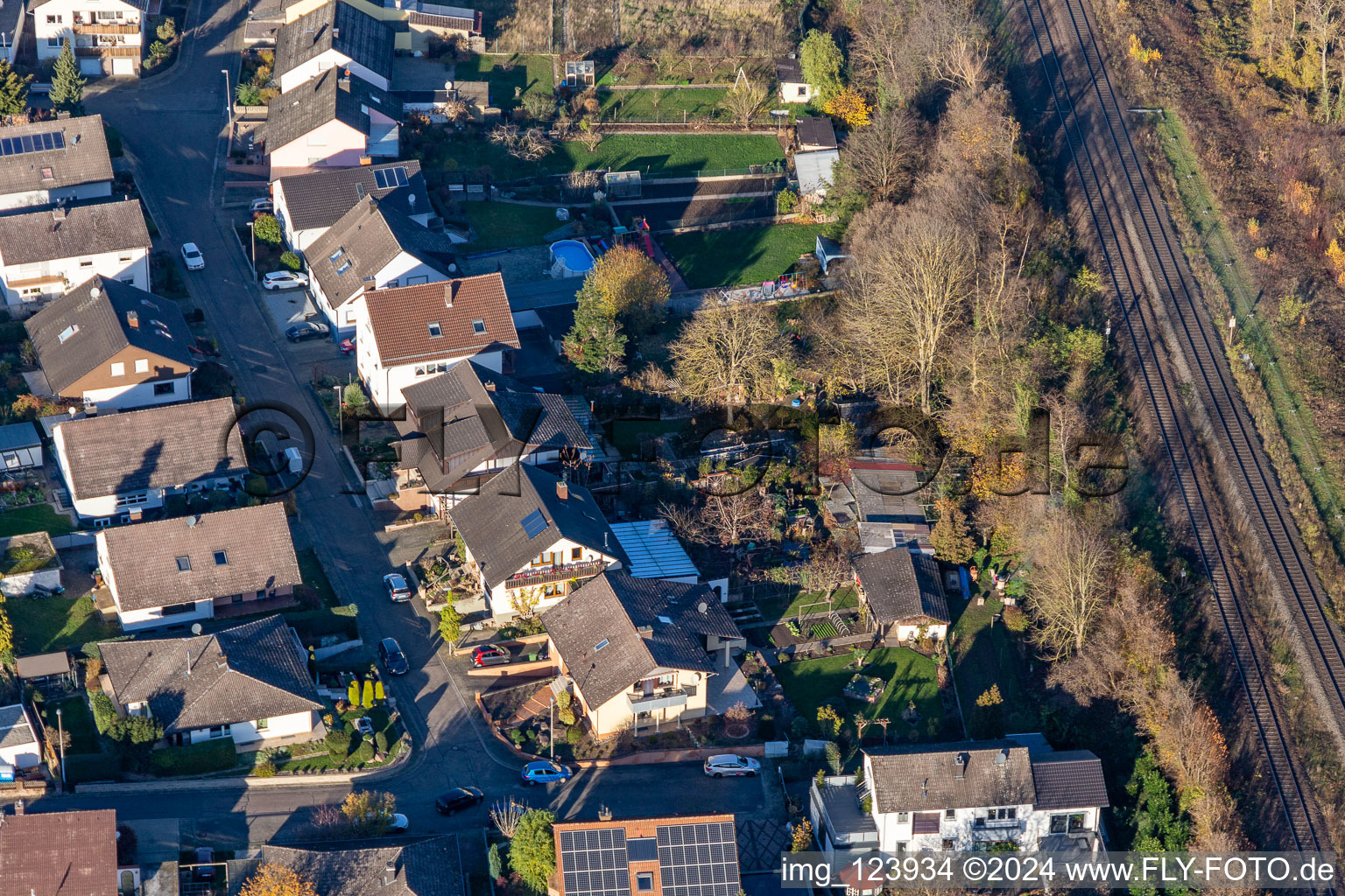 Oblique view of In the rose garden in Winden in the state Rhineland-Palatinate, Germany