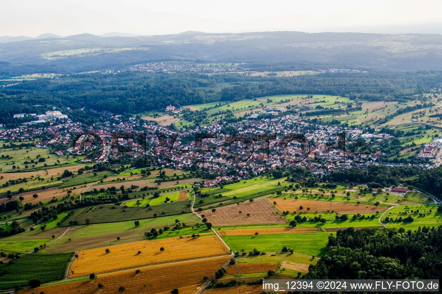 From the east in the district Langensteinbach in Karlsbad in the state Baden-Wuerttemberg, Germany