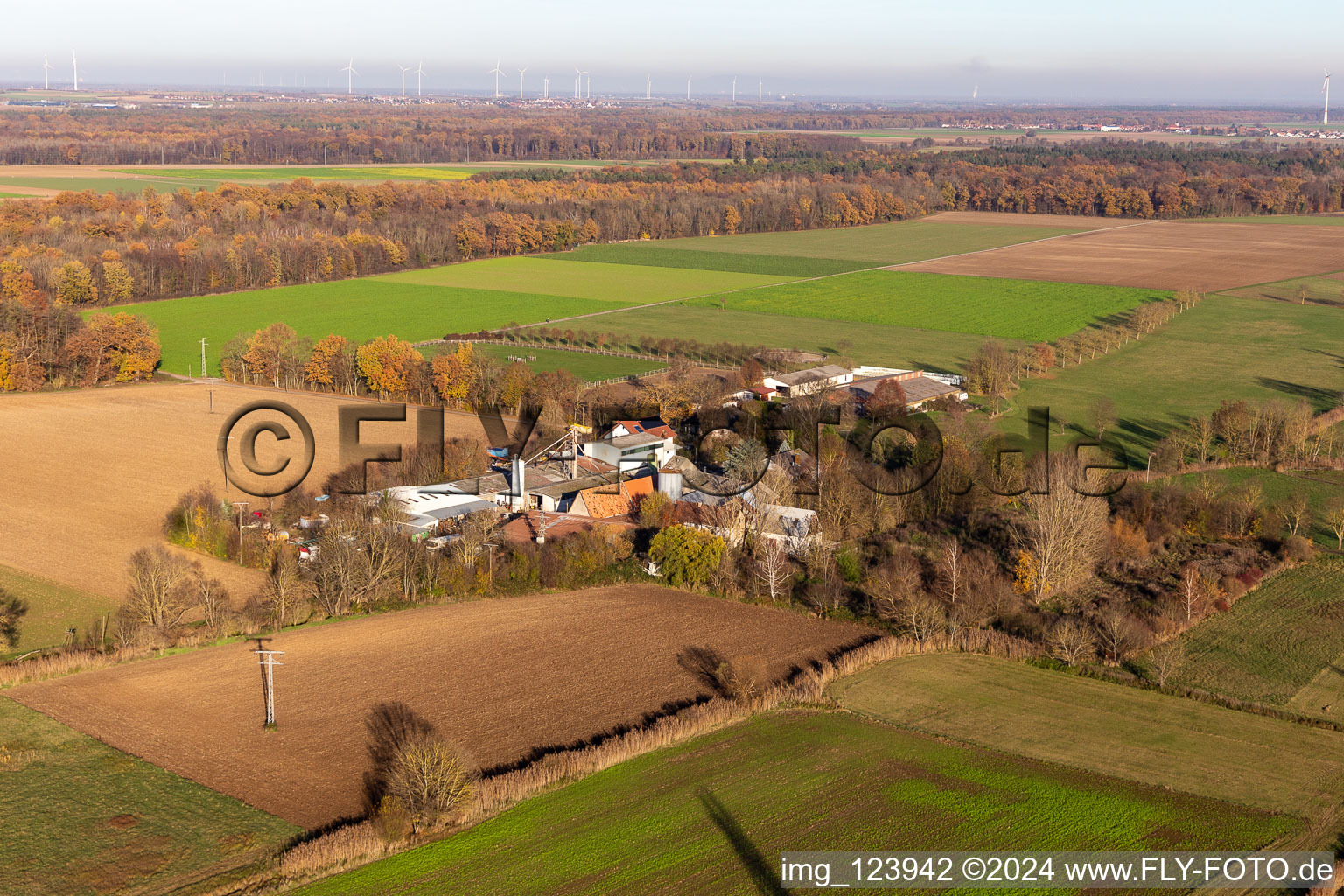 Aerial view of Palatino Ranch in Steinweiler in the state Rhineland-Palatinate, Germany