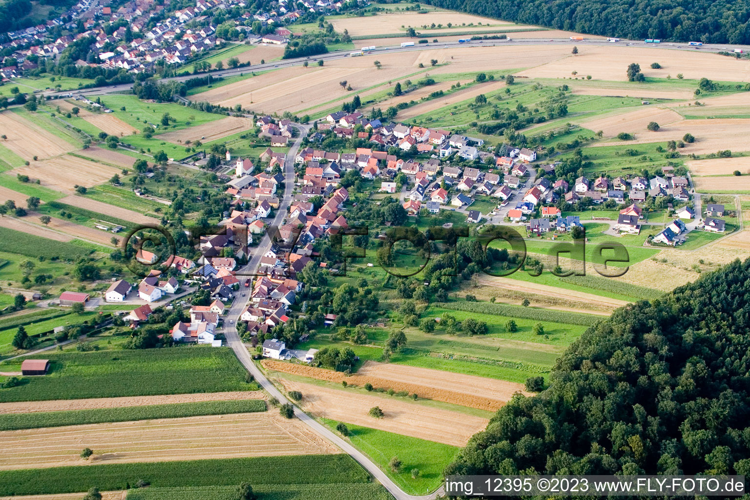 Aerial view of District Obermutschelbach in Karlsbad in the state Baden-Wuerttemberg, Germany