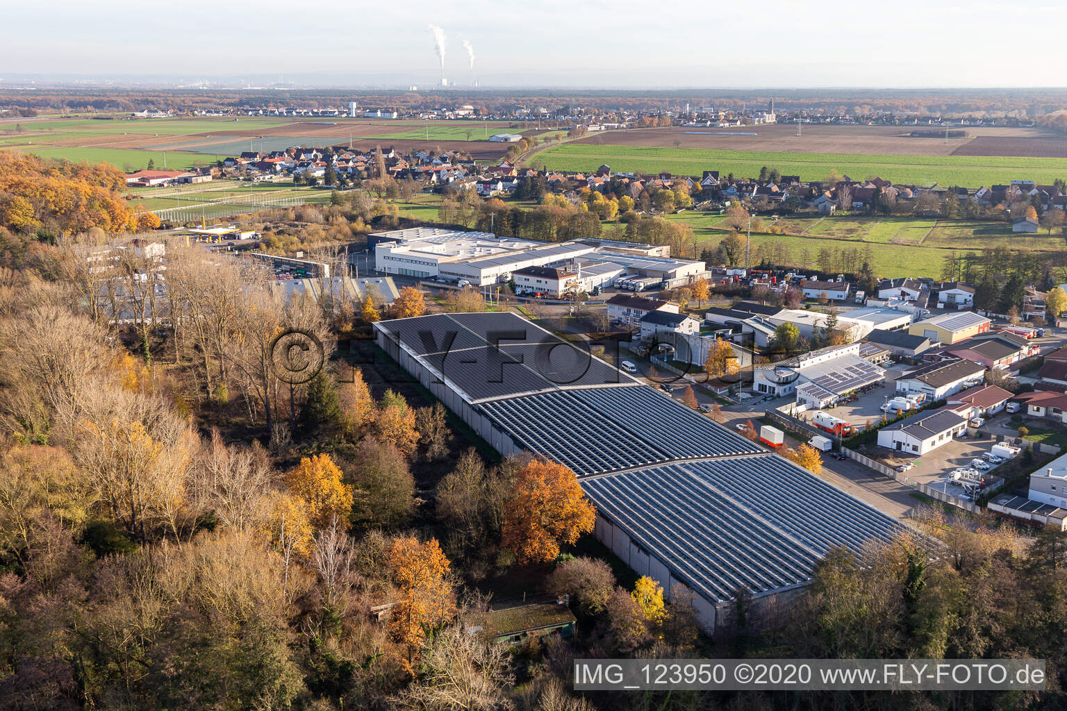 Aerial view of Horst commercial area, Barthelsmühlring in the district Minderslachen in Kandel in the state Rhineland-Palatinate, Germany