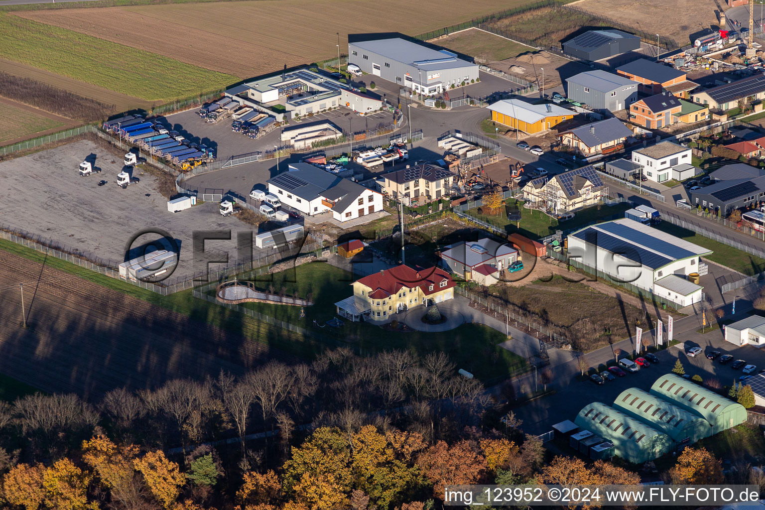 Aerial view of Commercial area Im Gereut in Hatzenbühl in the state Rhineland-Palatinate, Germany