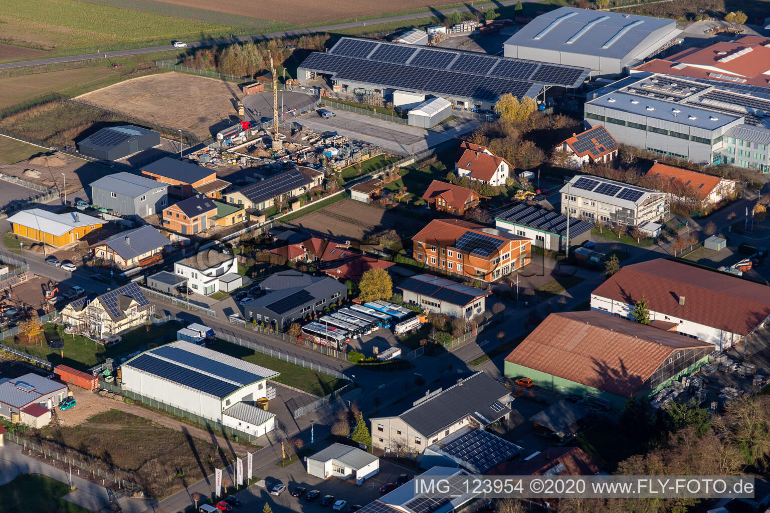 Oblique view of Commercial area in Gereut in Hatzenbühl in the state Rhineland-Palatinate, Germany