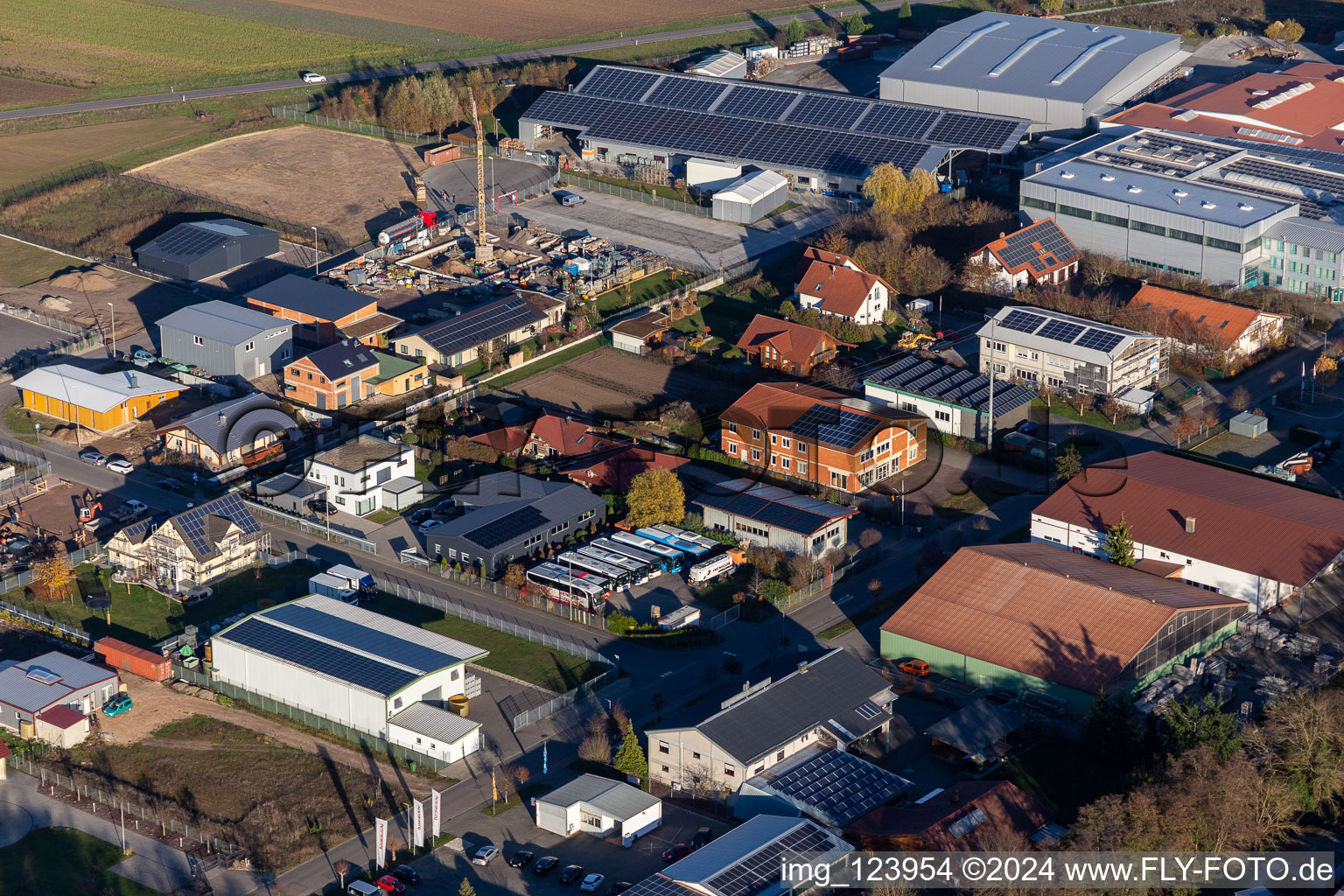 Oblique view of Commercial area Im Gereut in Hatzenbühl in the state Rhineland-Palatinate, Germany