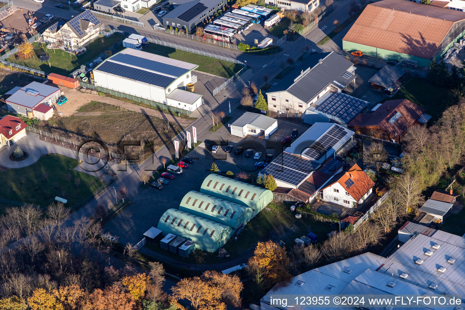 Commercial area in Gereut in Hatzenbühl in the state Rhineland-Palatinate, Germany from above