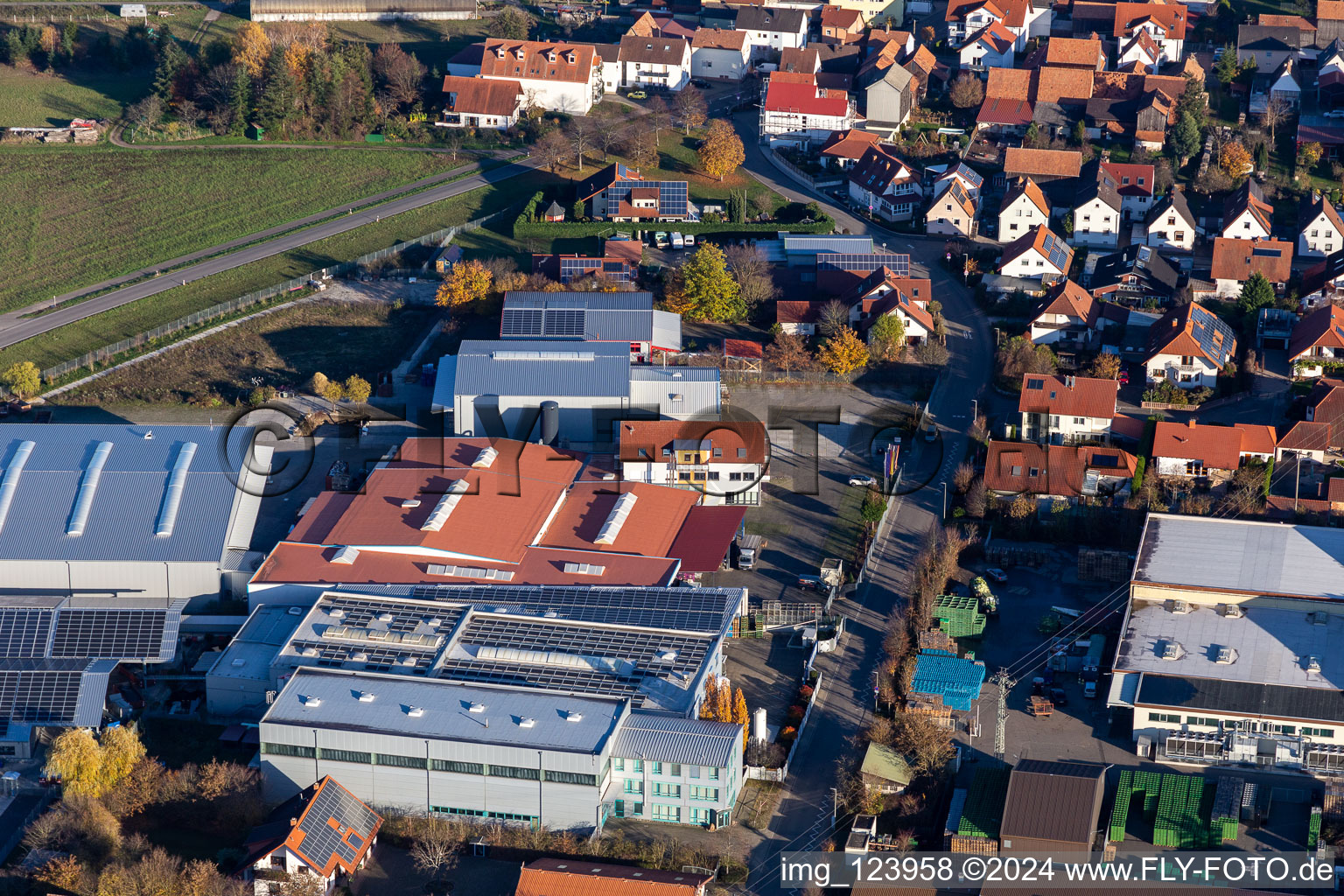 Commercial area Im Gereut in Hatzenbühl in the state Rhineland-Palatinate, Germany from the plane