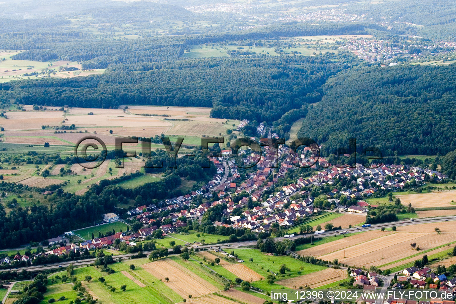 Aerial view of District Untermutschelbach in Karlsbad in the state Baden-Wuerttemberg, Germany