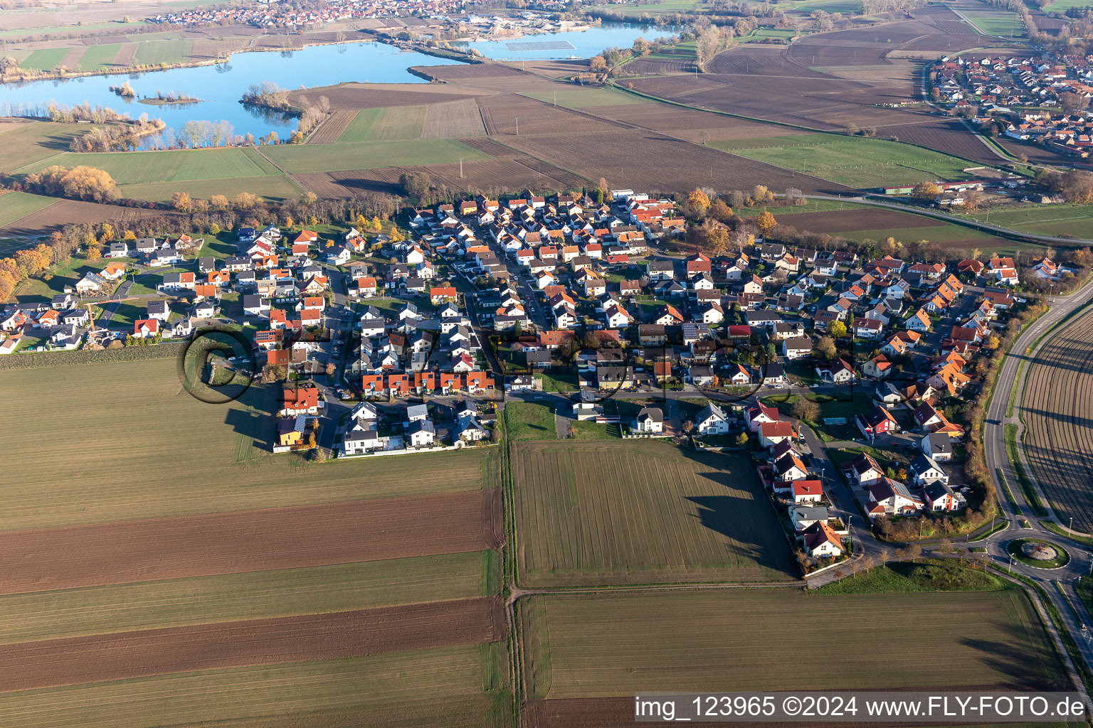 Bird's eye view of District Hardtwald in Neupotz in the state Rhineland-Palatinate, Germany