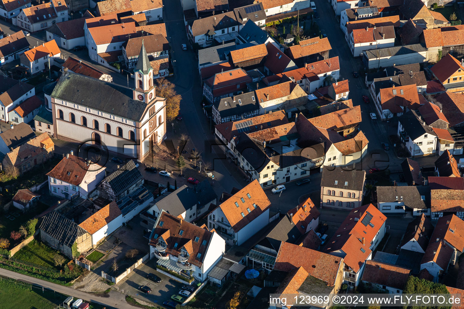 Church building in the village of in Neupotz in the state Rhineland-Palatinate, Germany