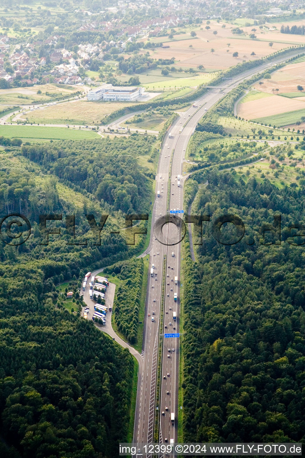 Mutschelbach, motorway parking lot A8 in the district Untermutschelbach in Karlsbad in the state Baden-Wuerttemberg, Germany