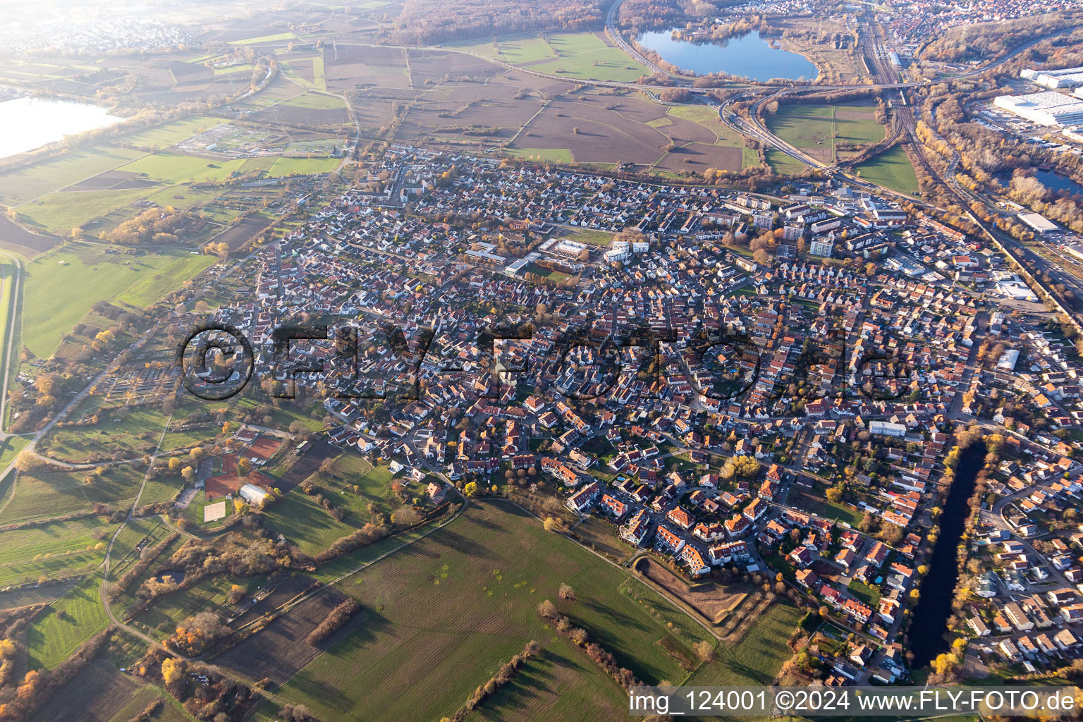 Aerial view of District Maximiliansau in Wörth am Rhein in the state Rhineland-Palatinate, Germany