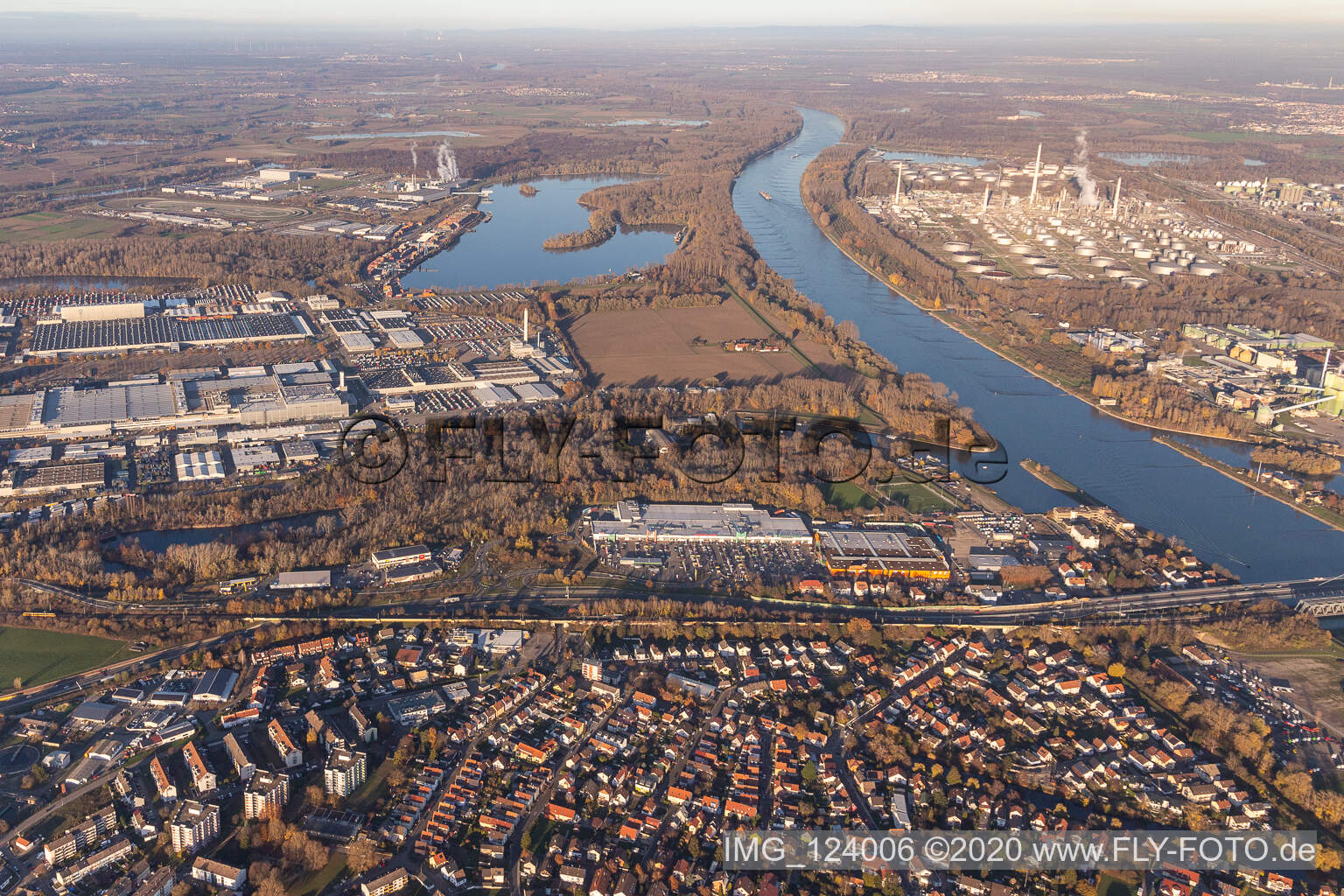 Aerial photograpy of District Maximiliansau in Wörth am Rhein in the state Rhineland-Palatinate, Germany