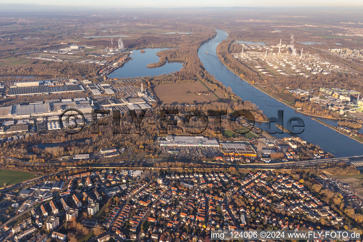 Aerial photograpy of District Maximiliansau in Wörth am Rhein in the state Rhineland-Palatinate, Germany