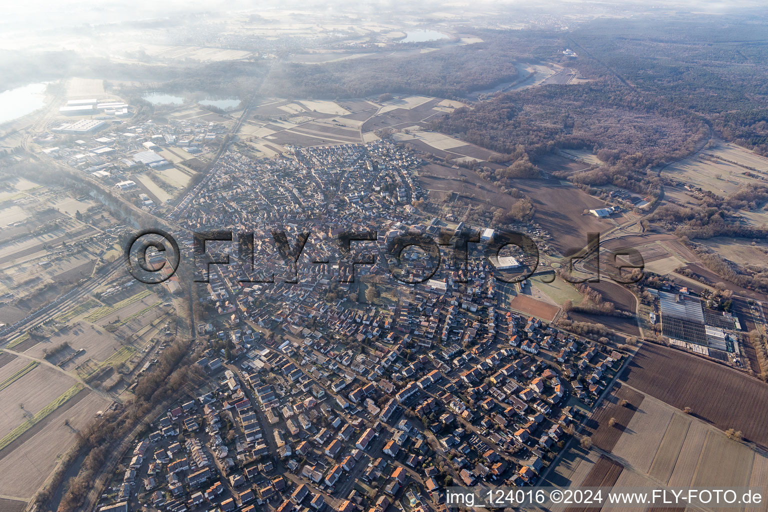 Hagenbach in the state Rhineland-Palatinate, Germany seen from above